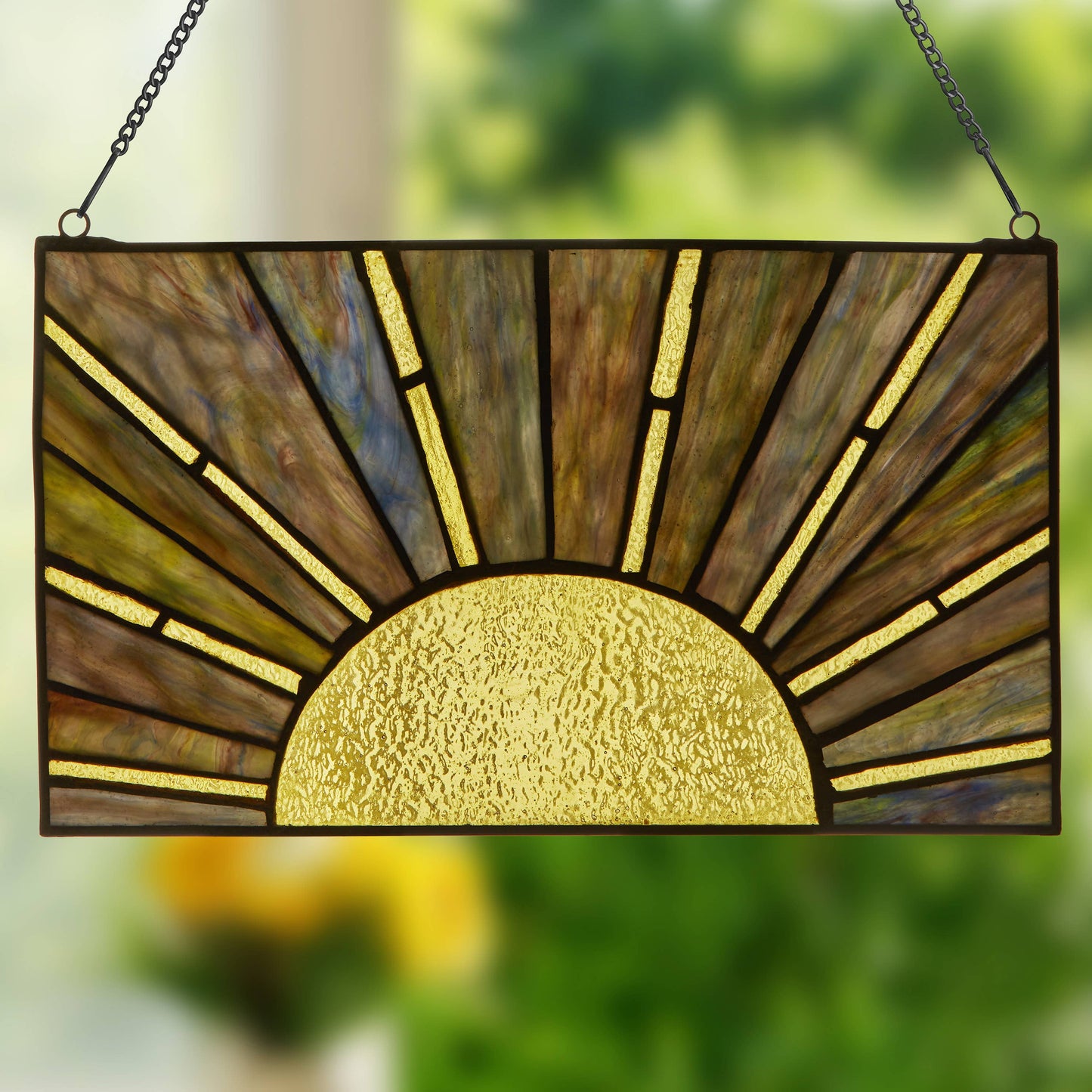 8"H Multicolor Sunrise/Sunset Stained Glass Window Panel