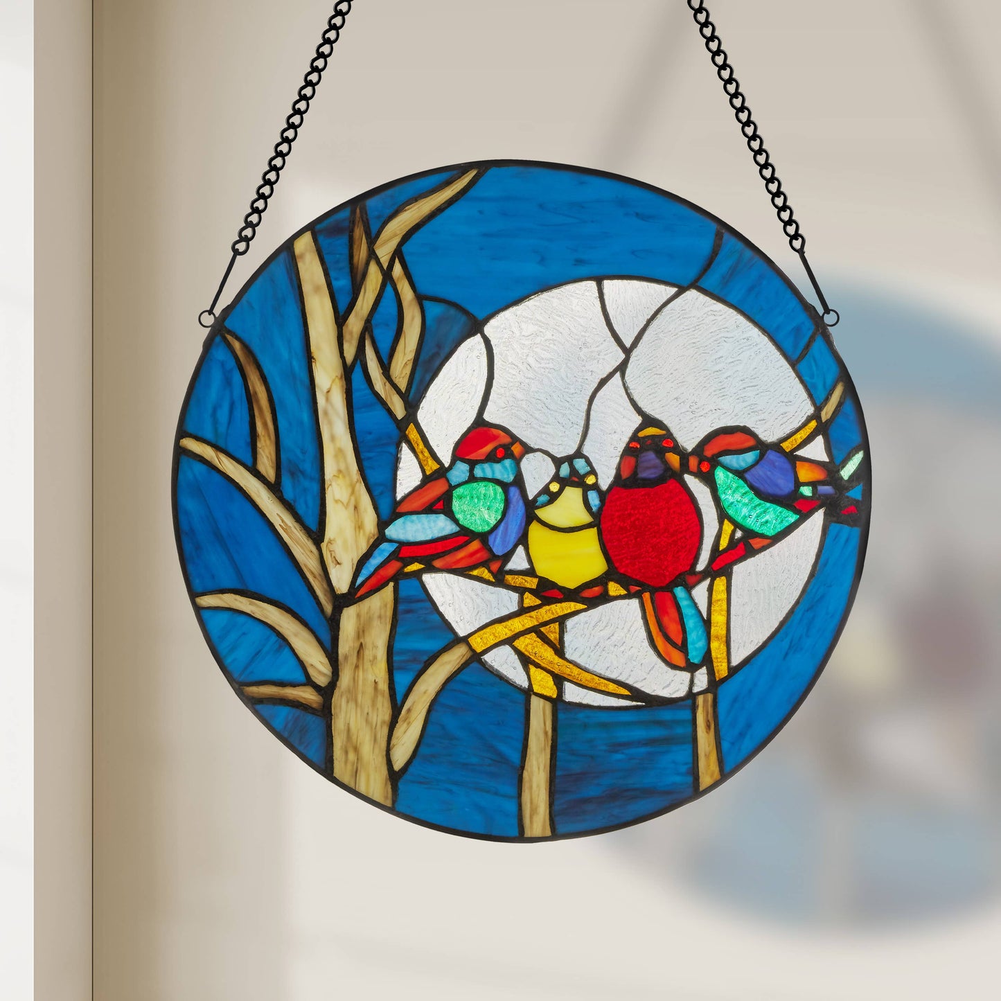 16"H Astrid Blue Birds in the Night Sky Window Panel
