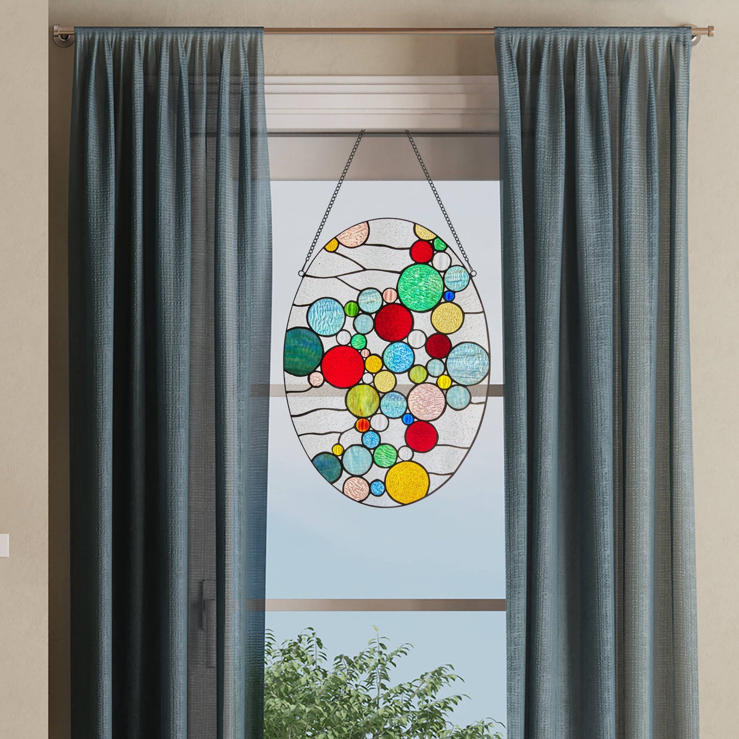 20"H Naomi Multicolored Dots Stained Glass Window Panel