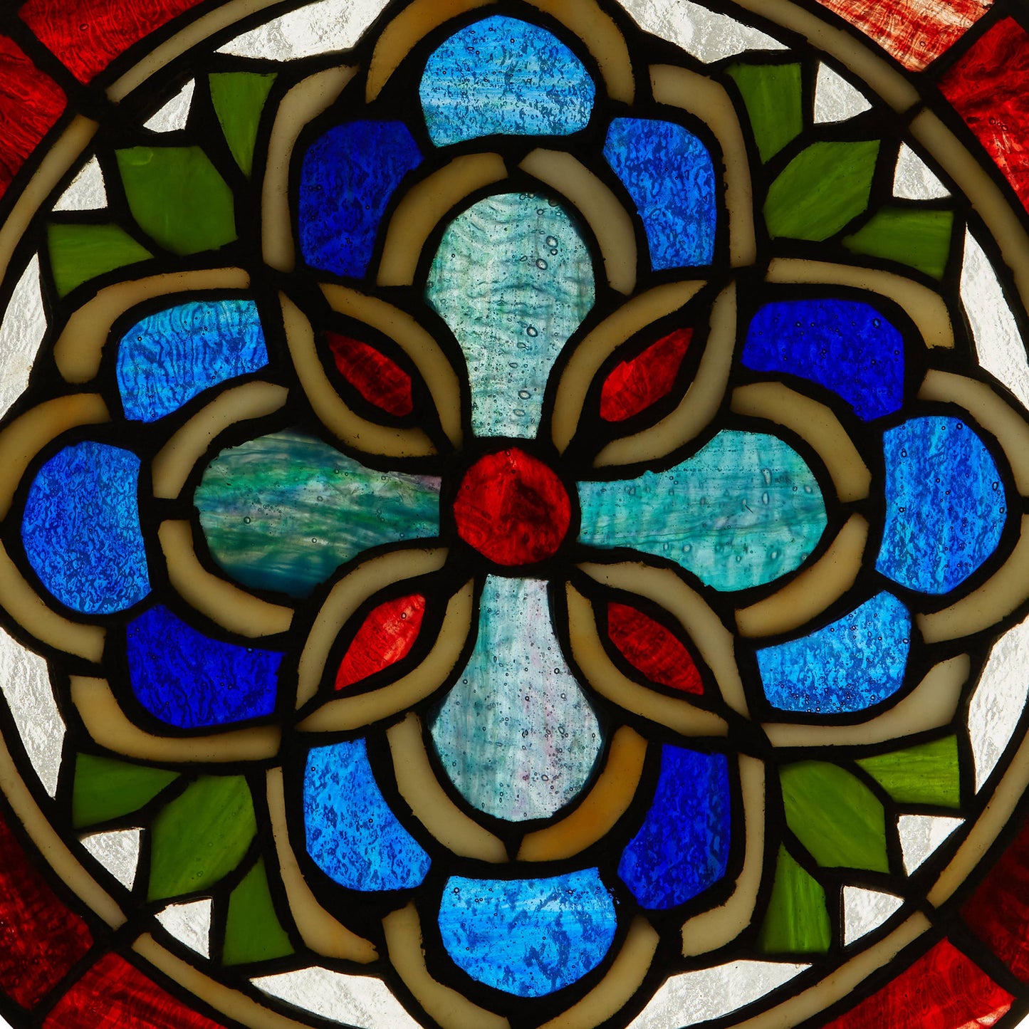 12"H Round Geometric Stained Glass Window Panel