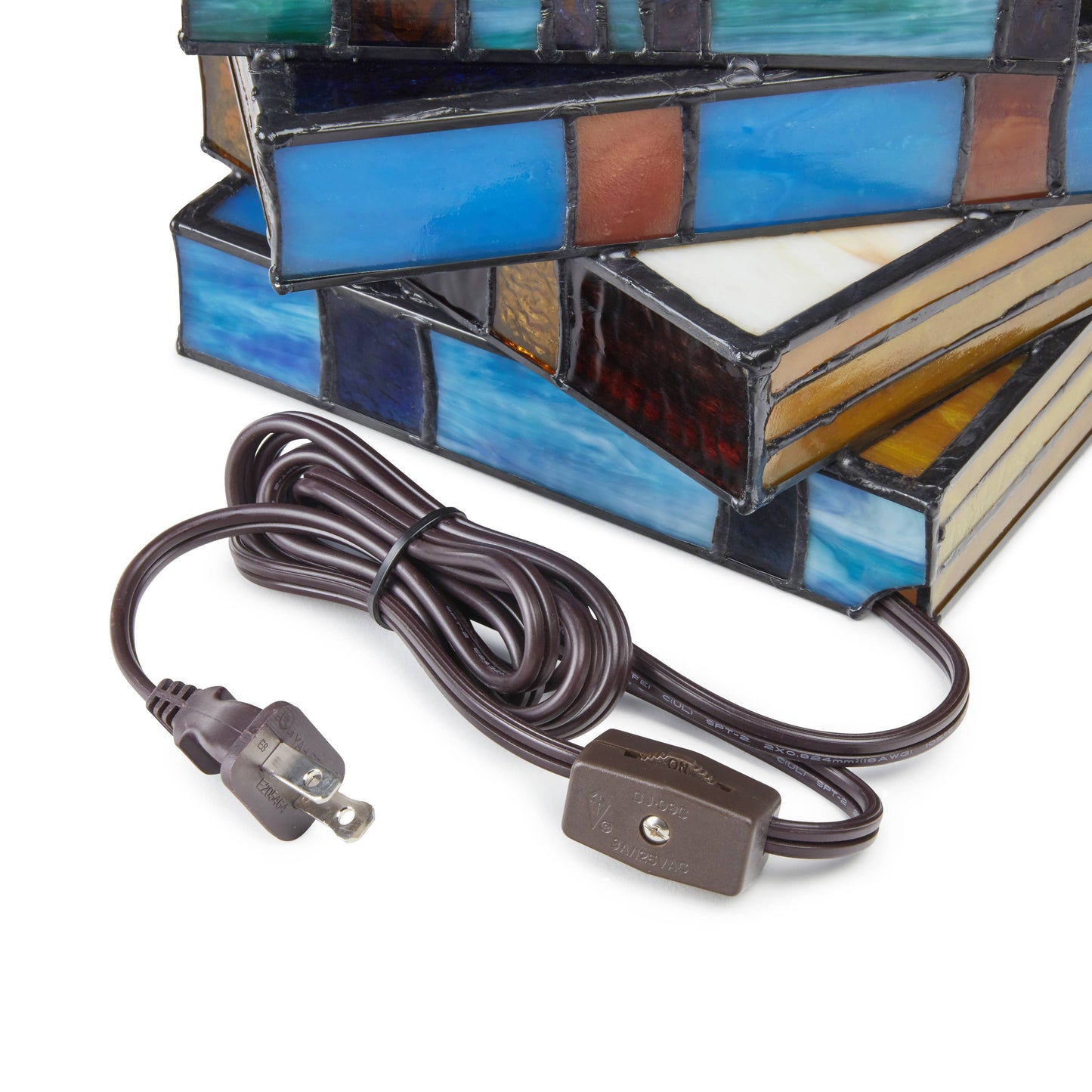 5.75"H Multi-Colored Book Stack Stained Glass Accent Lamp