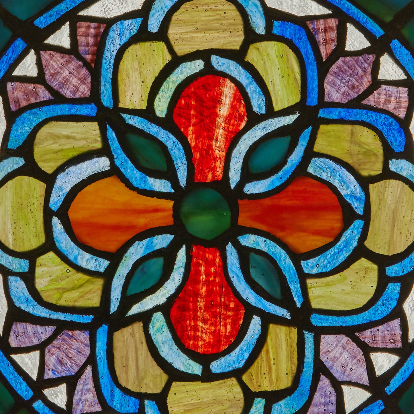 12"H Round Geometric Stained Glass Window Panel