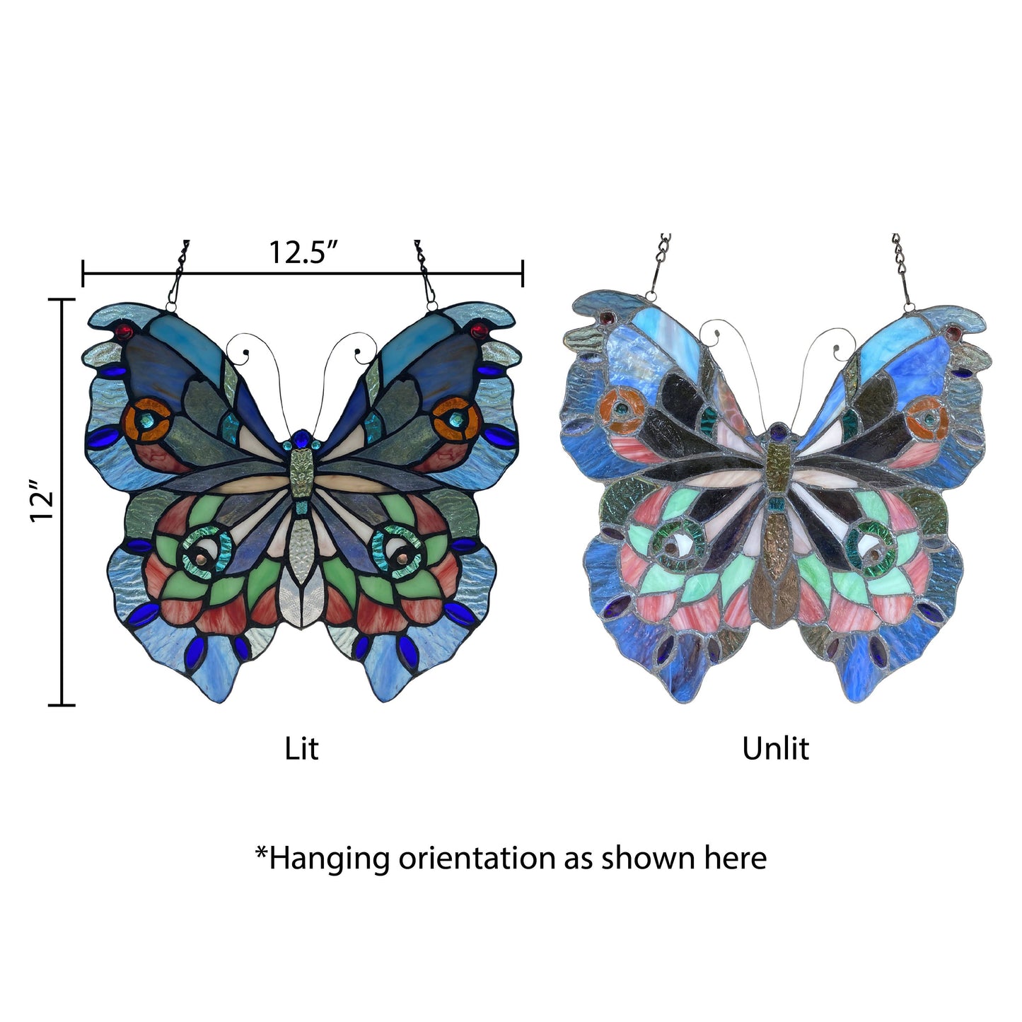12"H Grayson Purple, Blue & Red Butterfly Window Panel