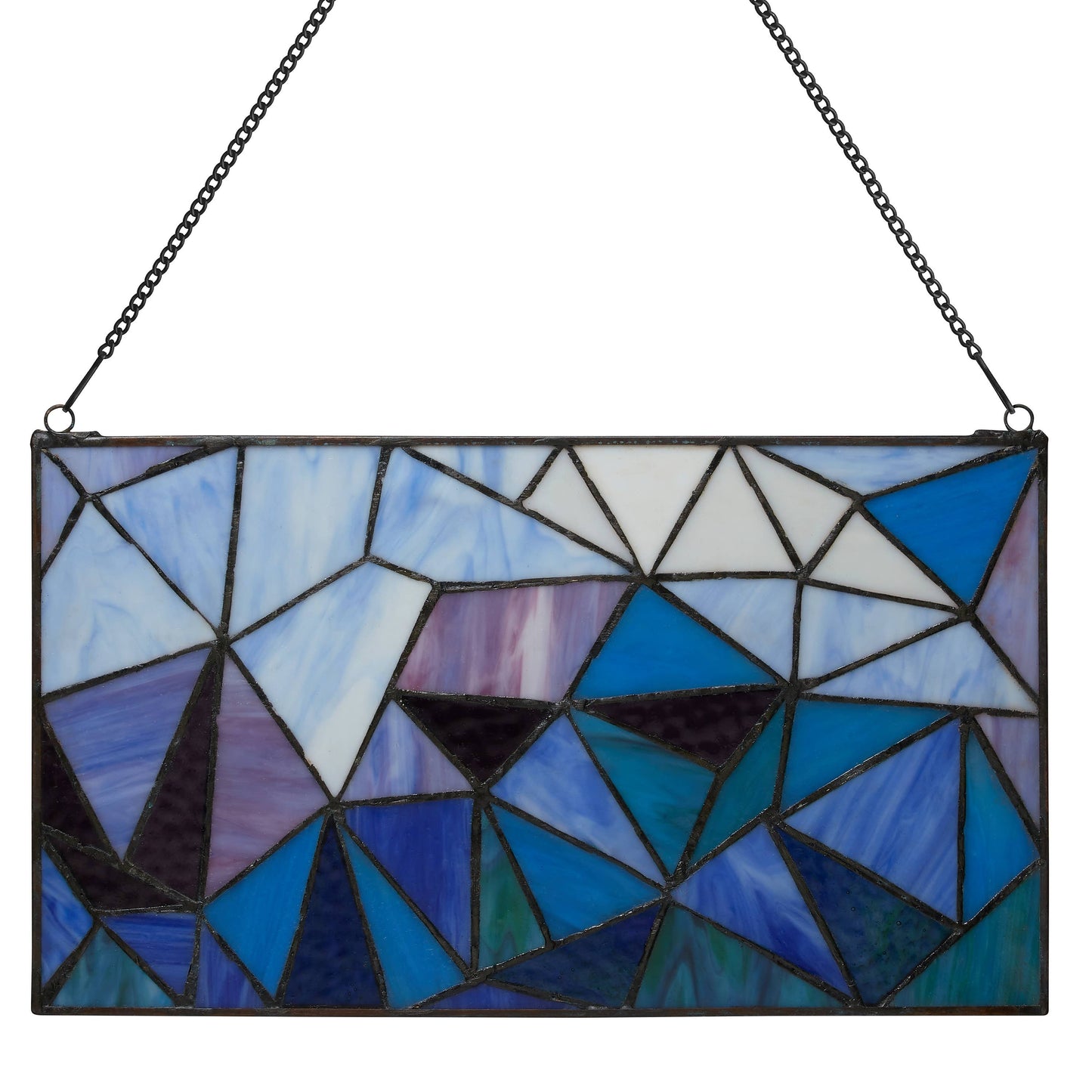 14"L Geometric Abstract Blue Stained Glass Window Panel