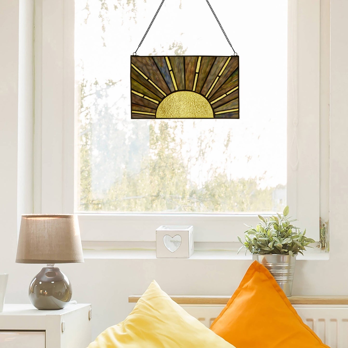 8"H Multicolor Sunrise/Sunset Stained Glass Window Panel