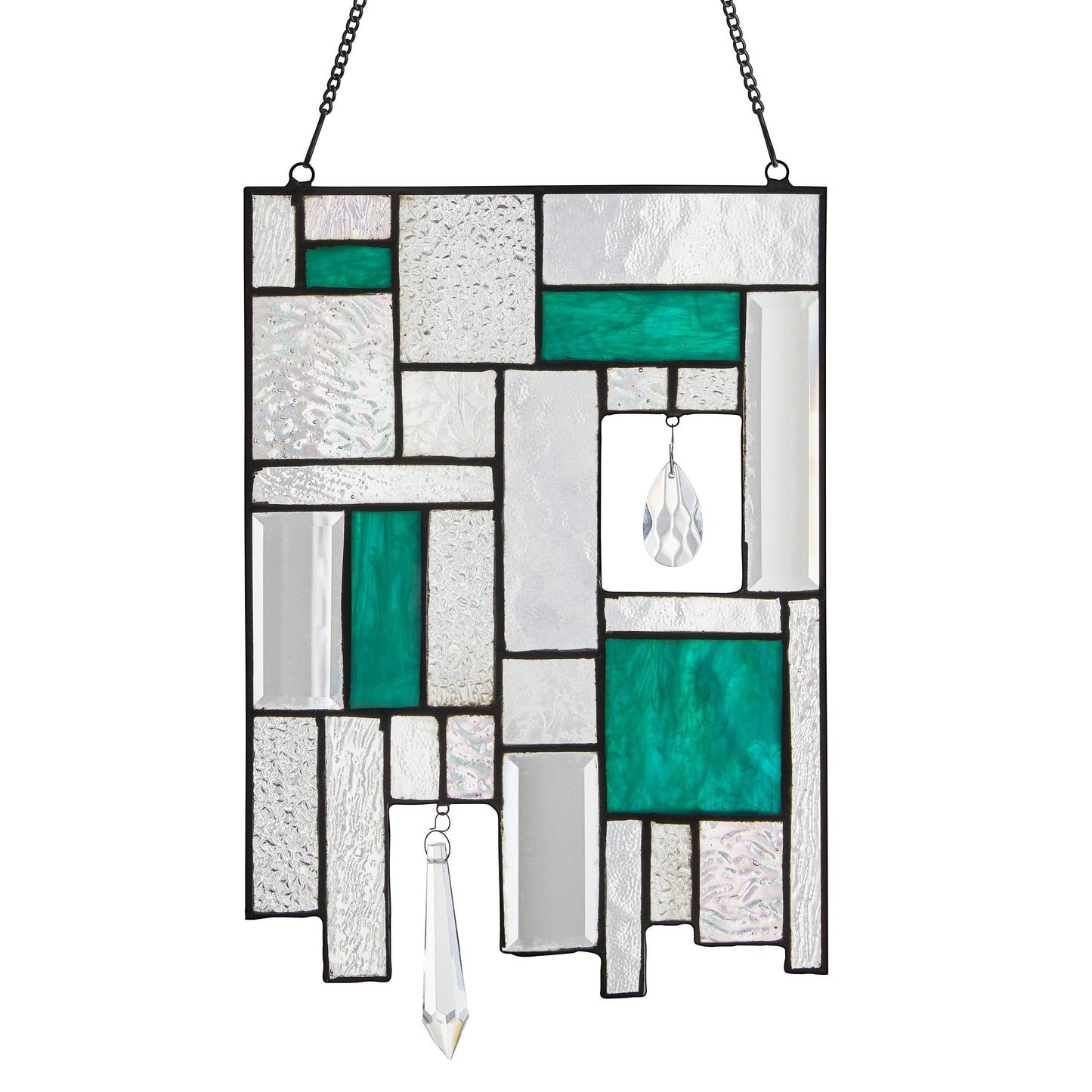 11.5"H Molly Turquoise Suncatcher Stained Glass Window Panel