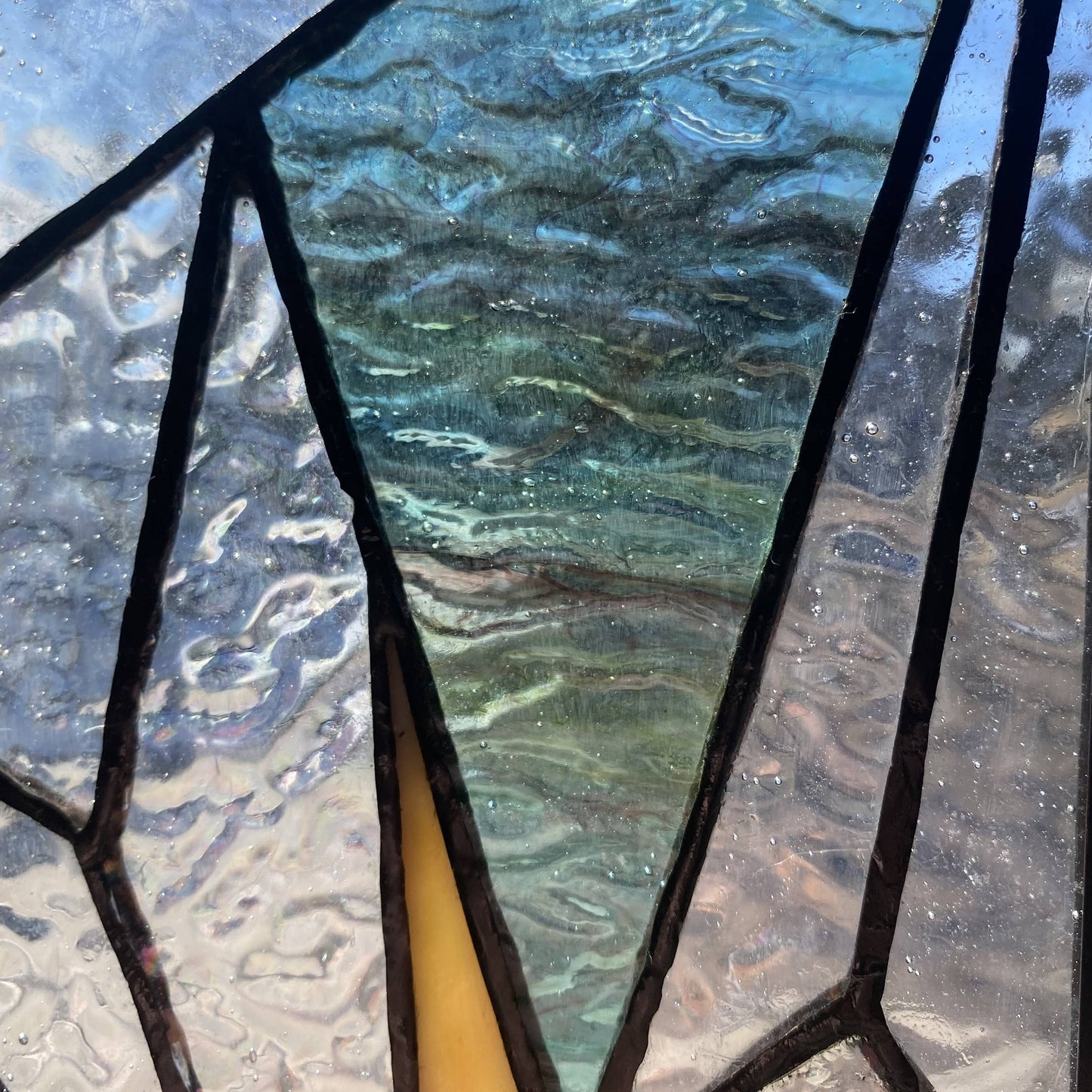 11.5"H Art Deco-Style Triangles Stained Glass Window Panel