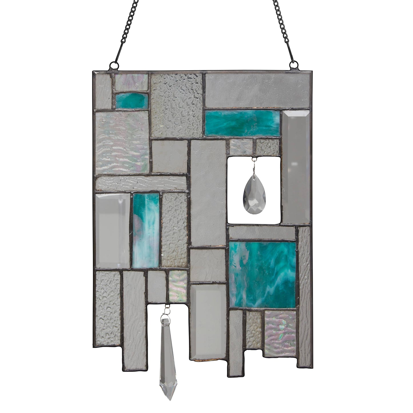 11.5"H Molly Turquoise Suncatcher Stained Glass Window Panel