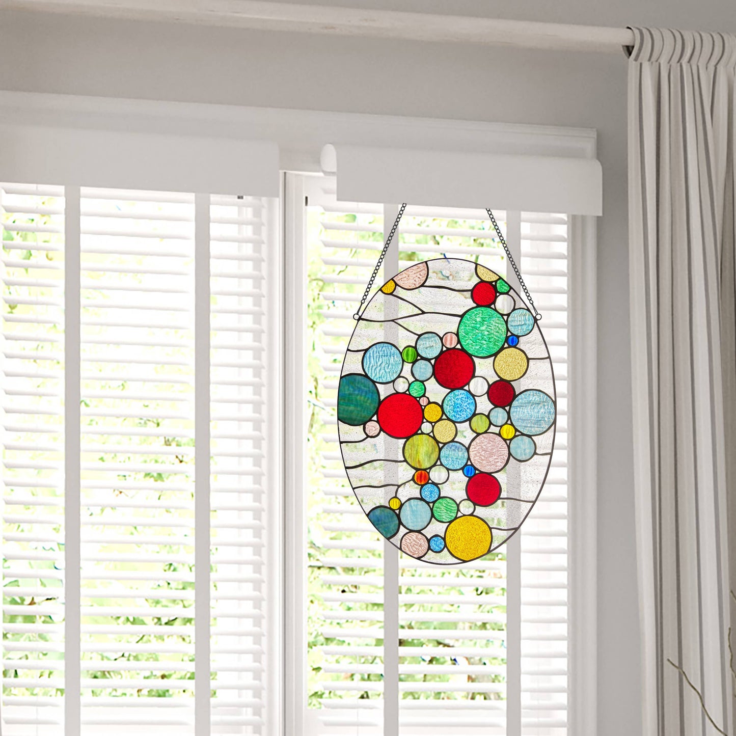 20"H Naomi Multicolored Dots Stained Glass Window Panel