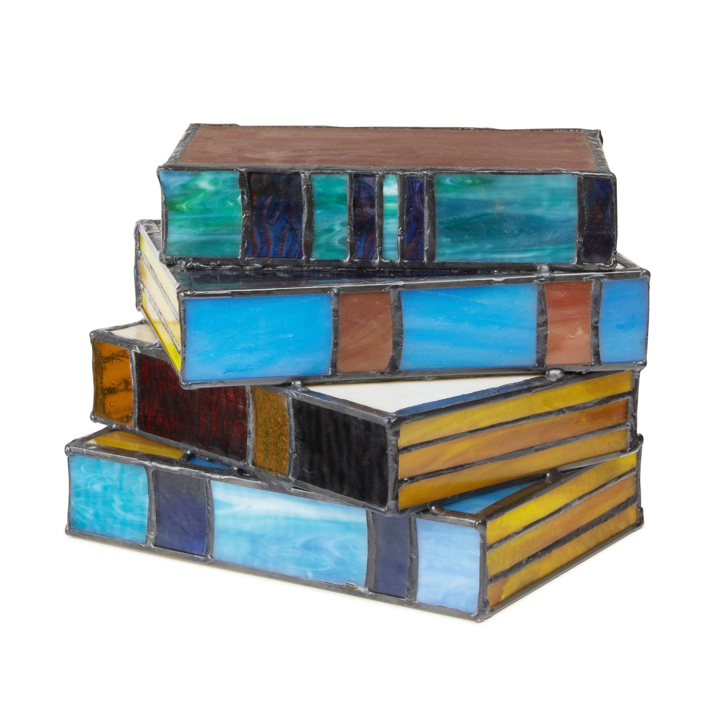 5.75"H Multi-Colored Book Stack Stained Glass Accent Lamp