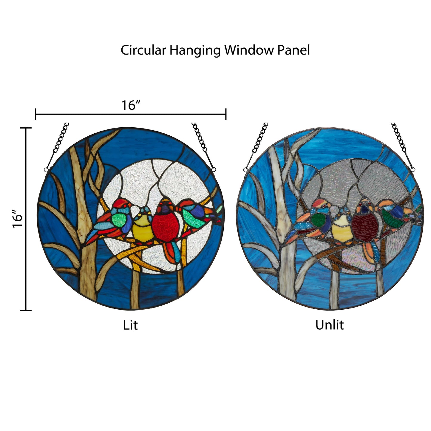 16"H Astrid Blue Birds in the Night Sky Window Panel