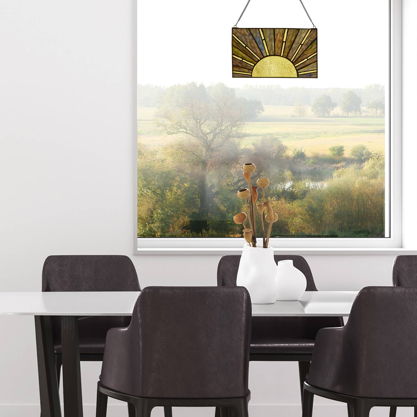 8"H Multicolor Sunrise/Sunset Stained Glass Window Panel