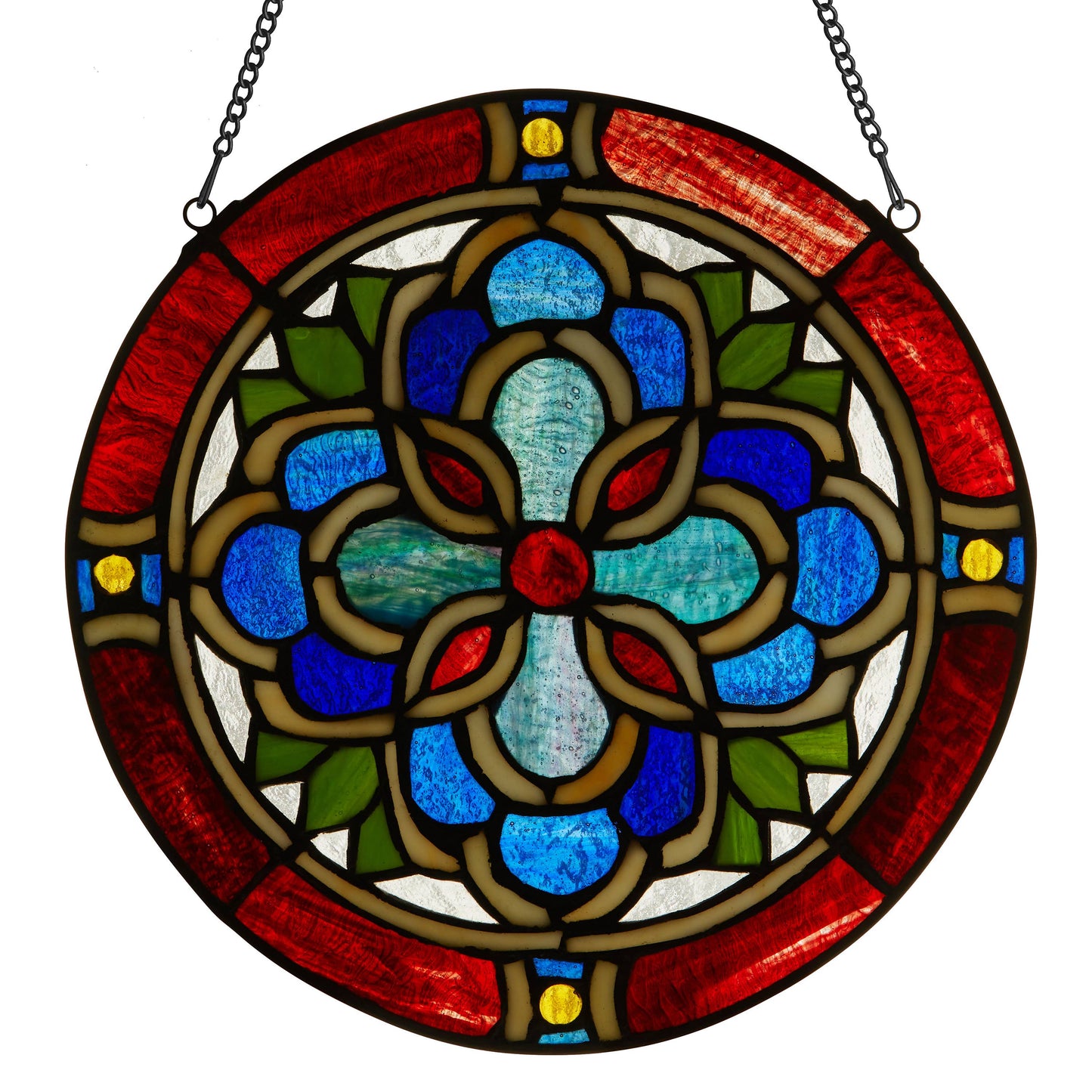 12"H Round Geometric Stained Glass Window Panel
