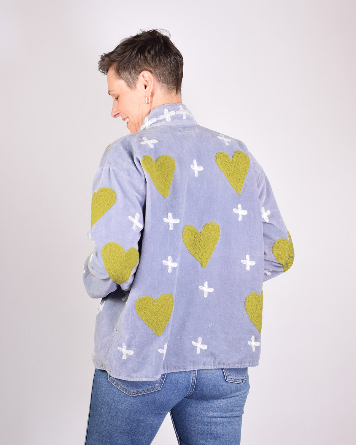 Adore Me Embroidered Velvet Jacket - Light Grey