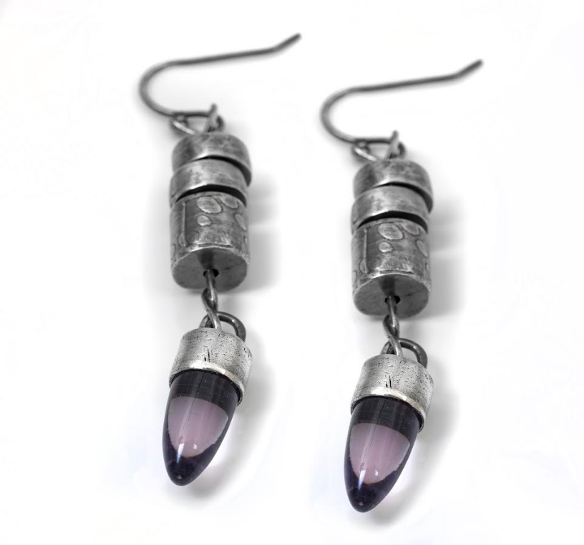 Silver Dangles with Amethyst Cabs