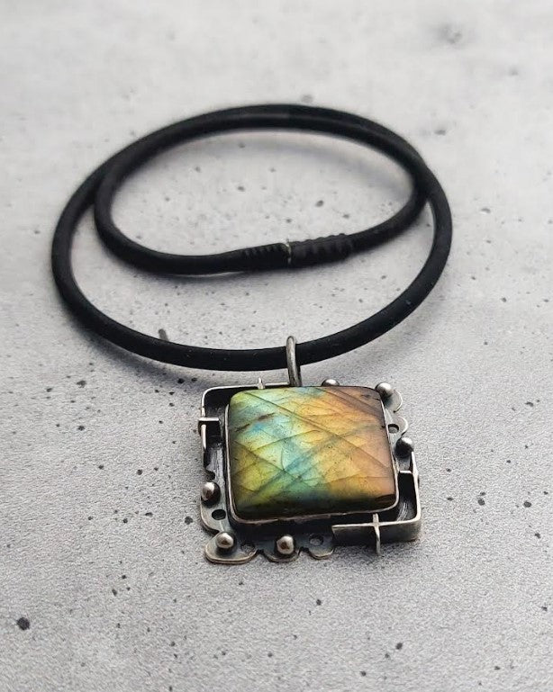 Silver Square Labradorite Pendant