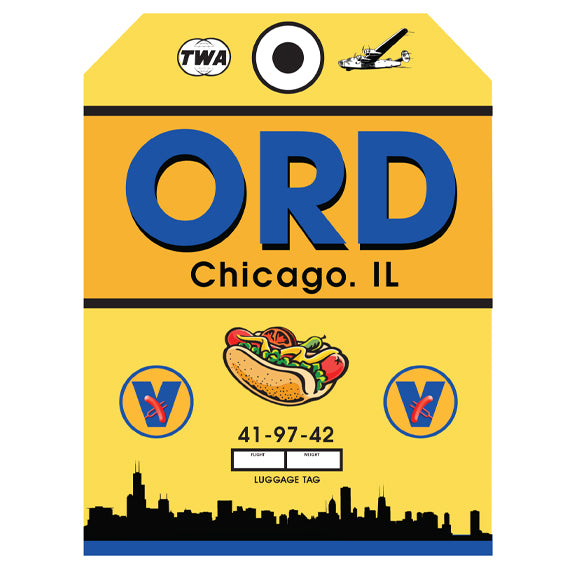 Luggage Tag #102 Chicago ORD O'Hare hot dogs