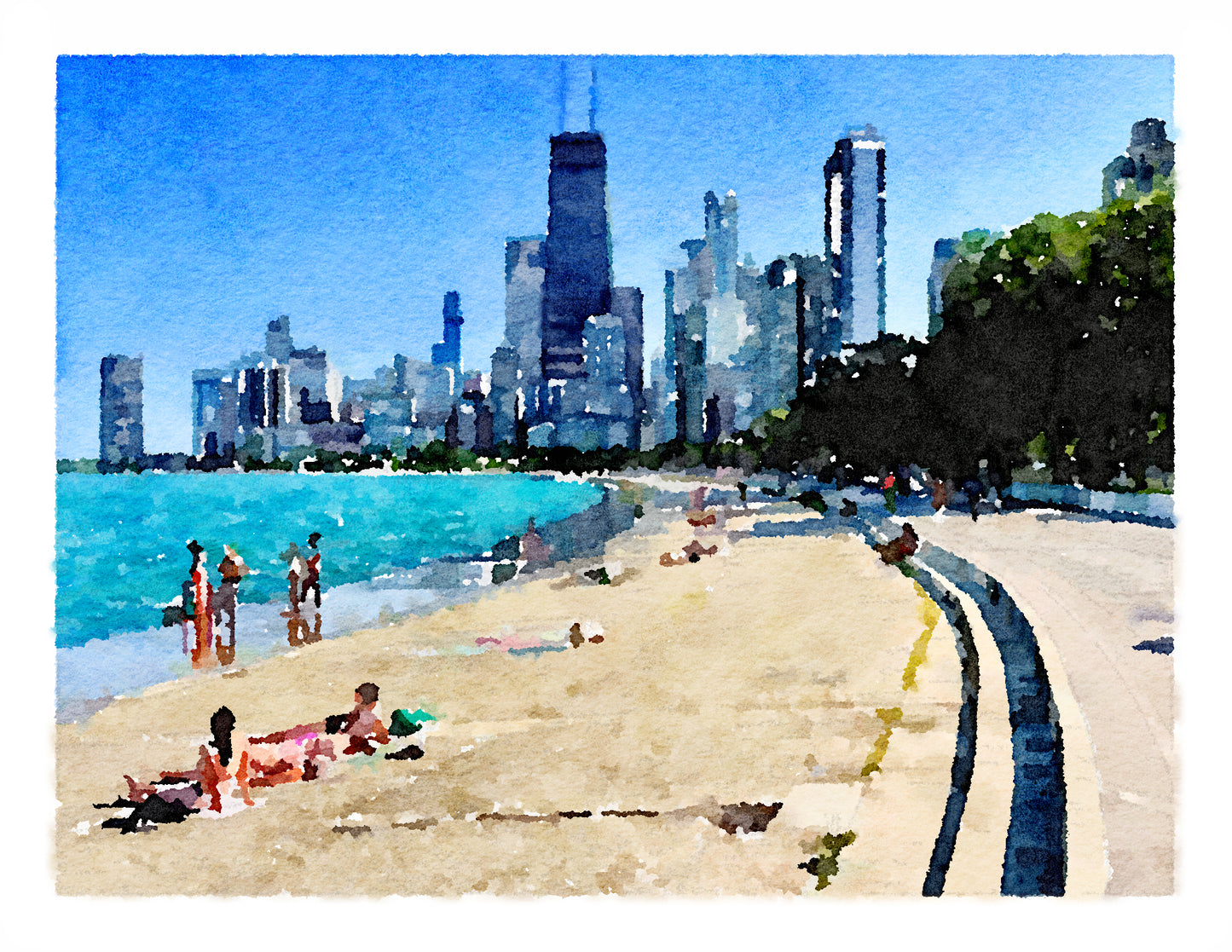 Watercolour WTR #110 Chicago Lake Oak St Beach