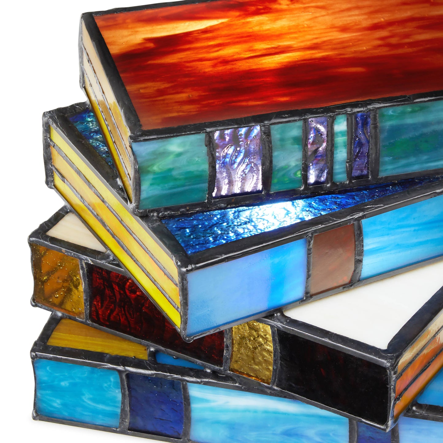5.75"H Multi-Colored Book Stack Stained Glass Accent Lamp