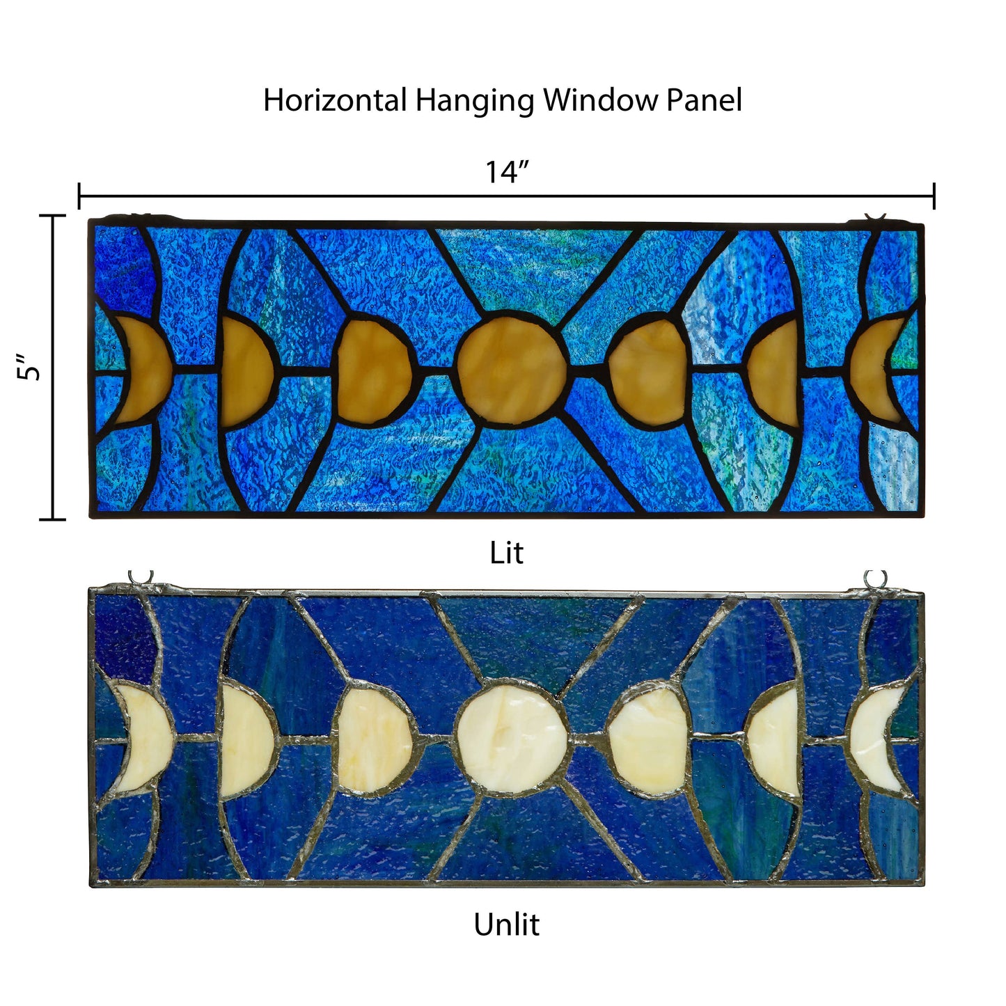 5"H Moon Phases Rectangular Stained Glass Window Panel