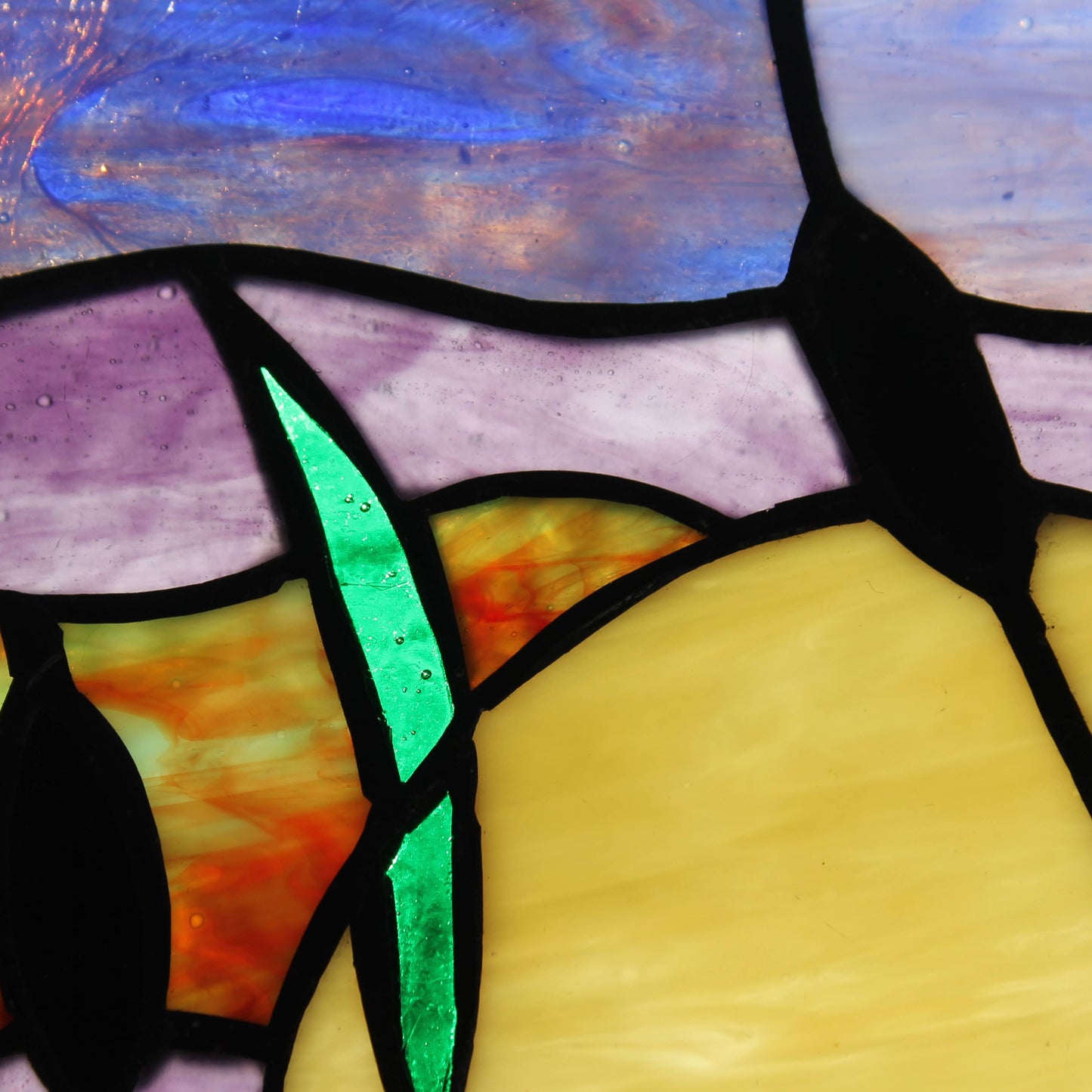 8.25"H Purple Cattails at Sunset Stained Glass Window Panel