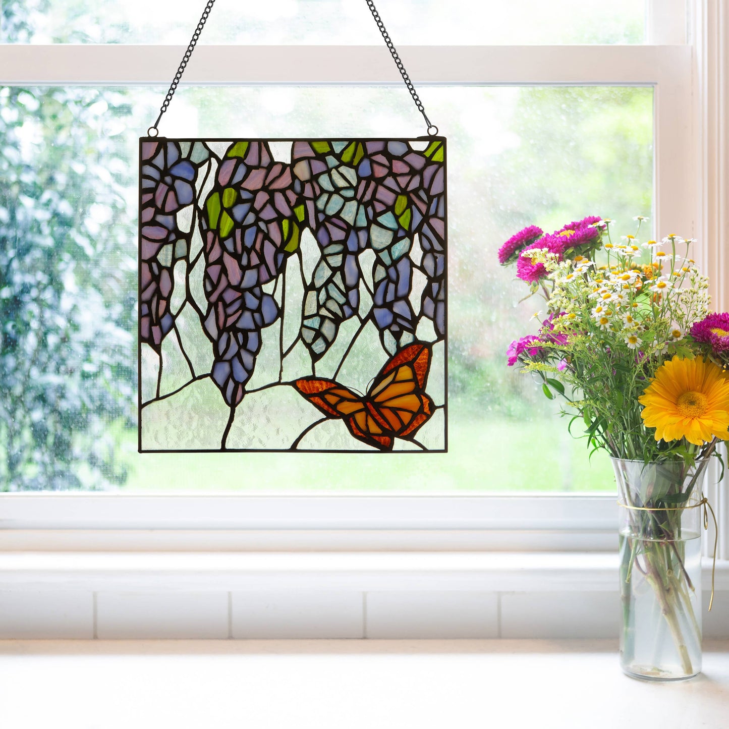 12"H Irises Stained Glass Window Panel