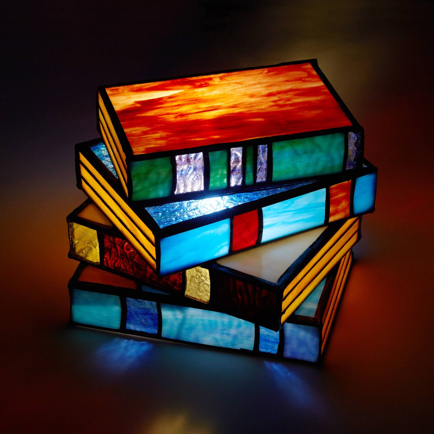 5.75"H Multi-Colored Book Stack Stained Glass Accent Lamp