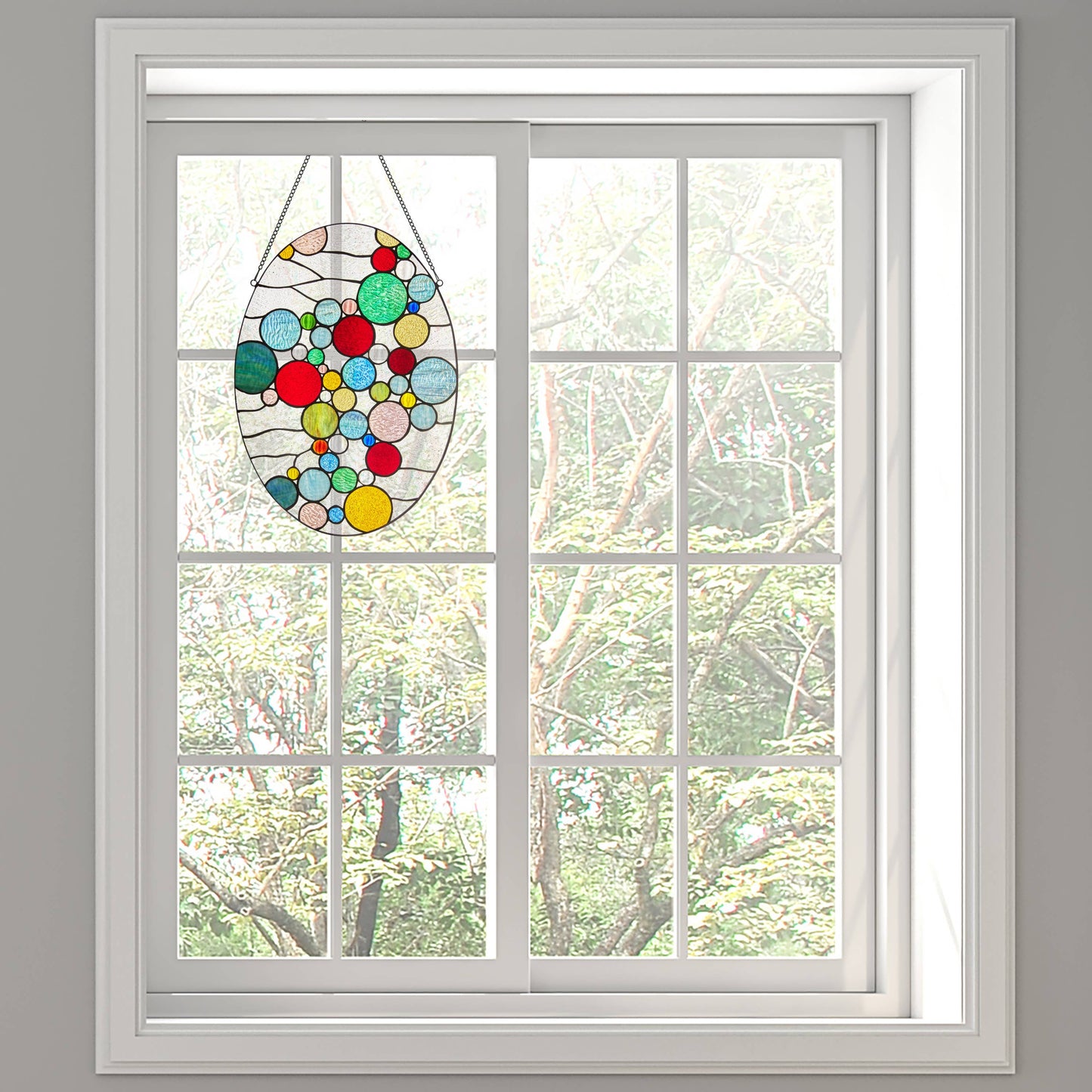 20"H Naomi Multicolored Dots Stained Glass Window Panel