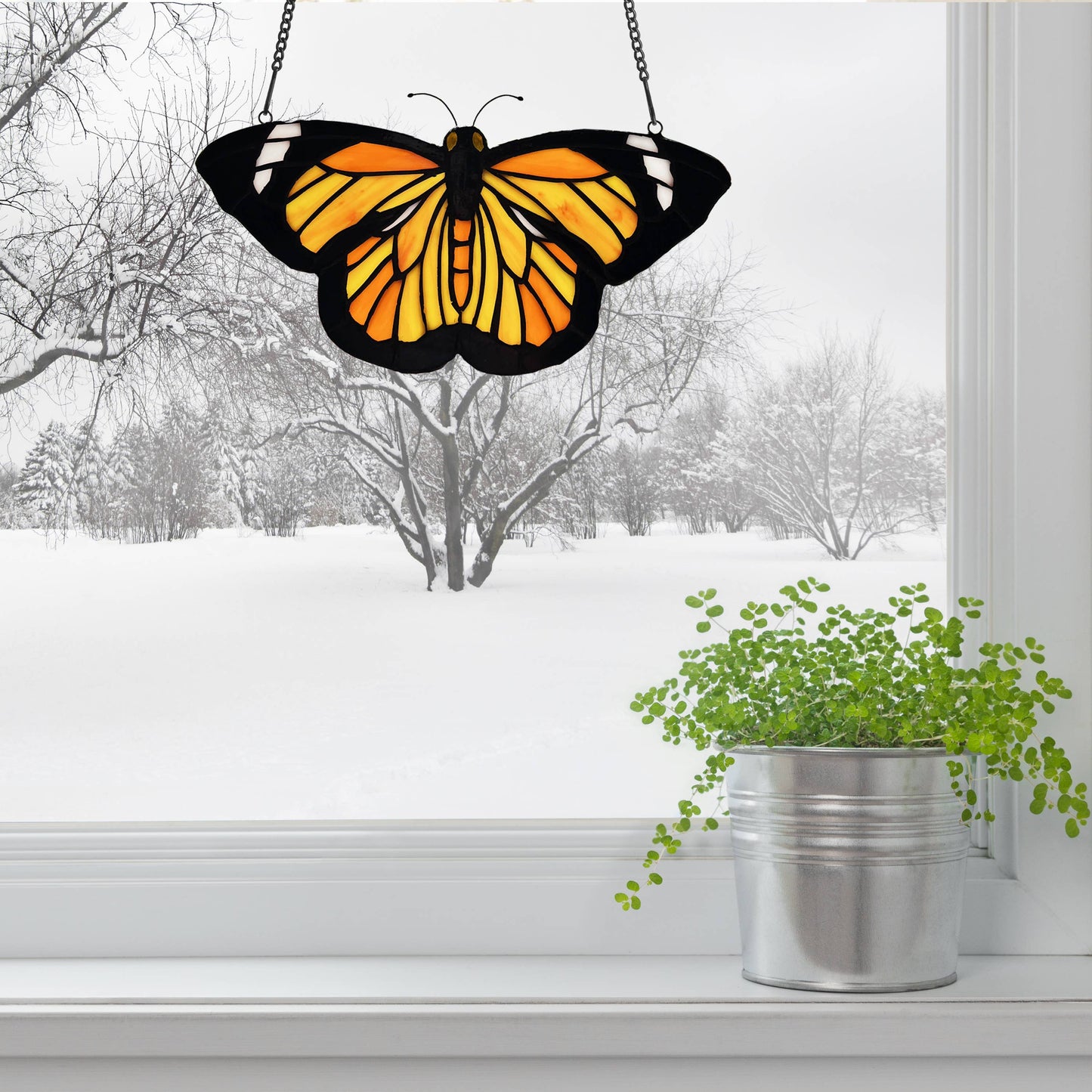 6.5"H Yellow & Orange Butterfly Stained Glass Window Panel