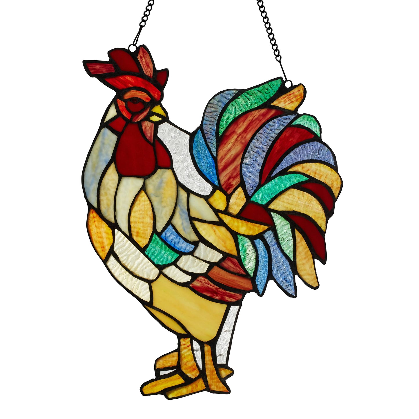 15.25"H Roland the Red Rooster Stained Glass Window Panel