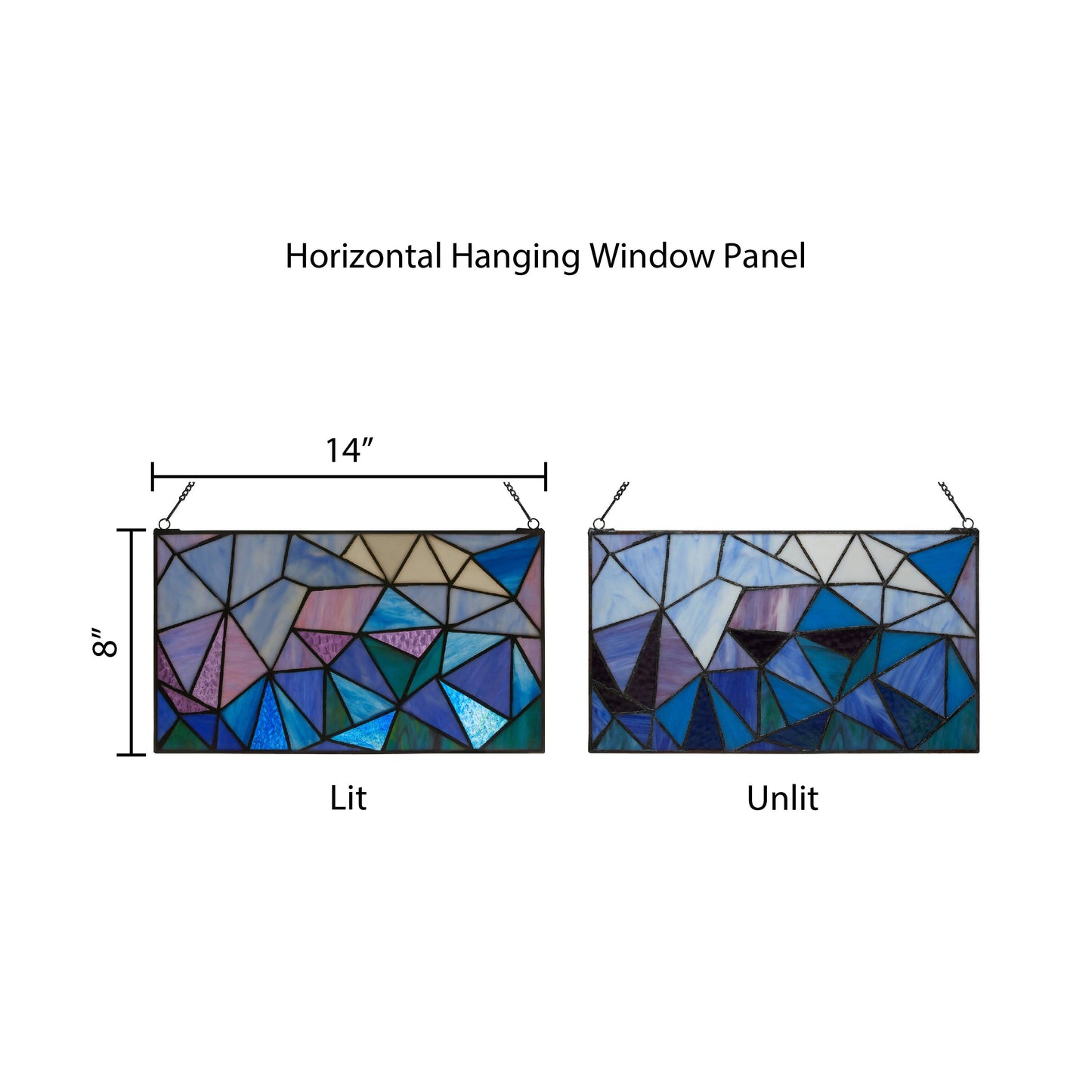 14"L Geometric Abstract Blue Stained Glass Window Panel