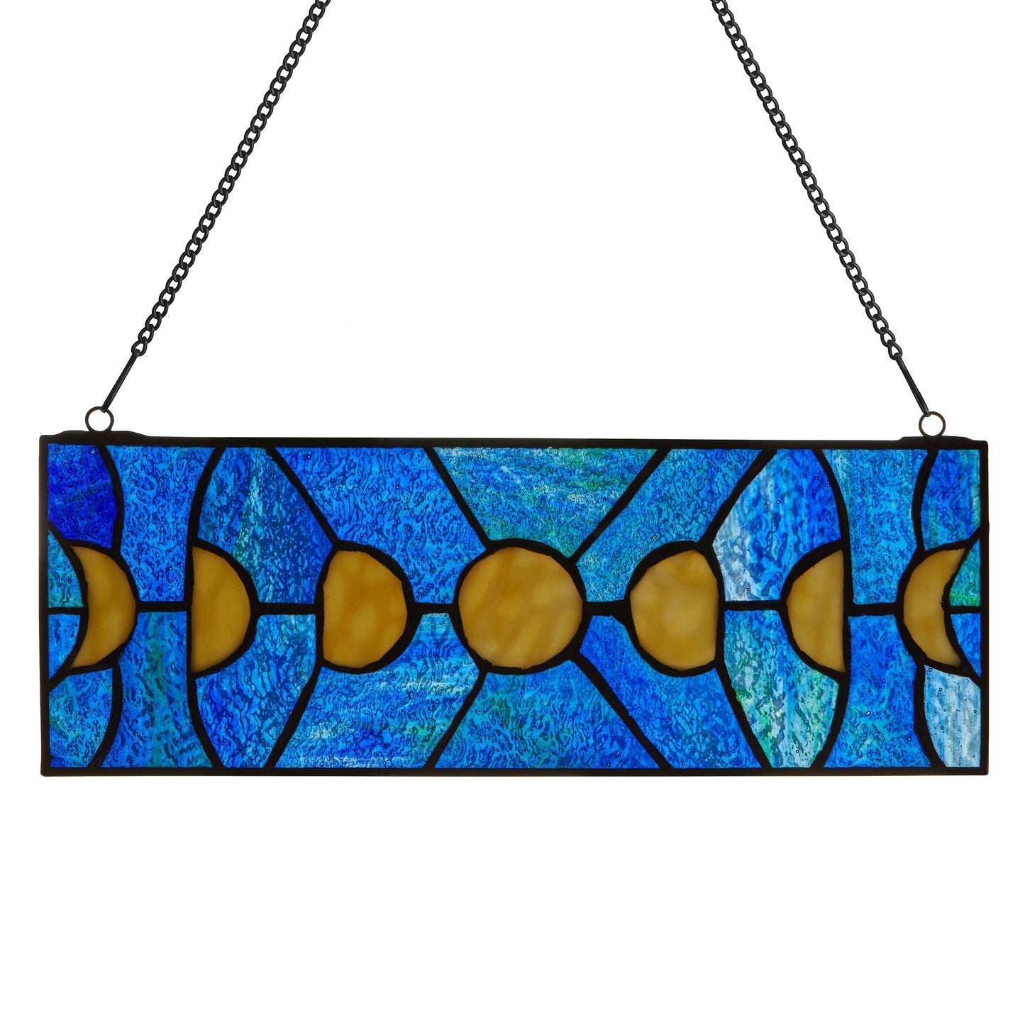 5"H Moon Phases Rectangular Stained Glass Window Panel