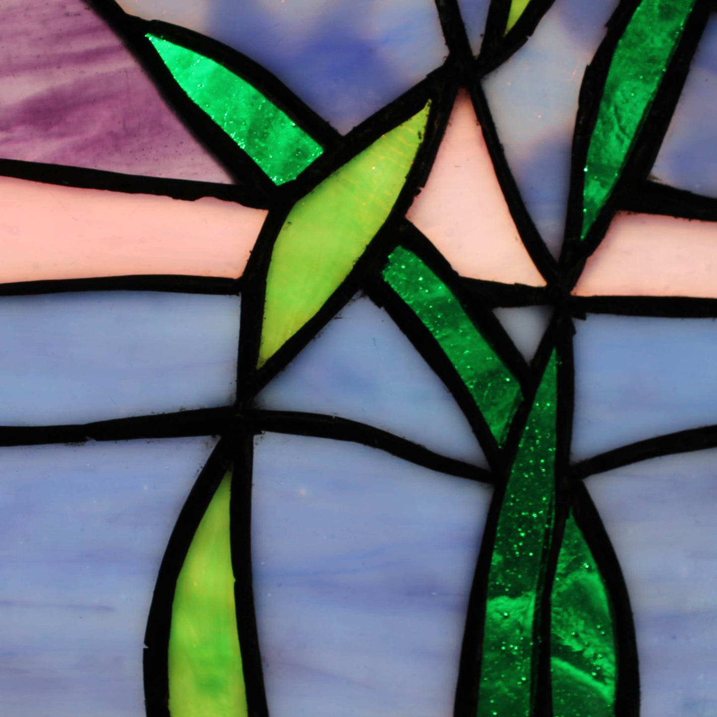 8.25"H Purple Cattails at Sunset Stained Glass Window Panel