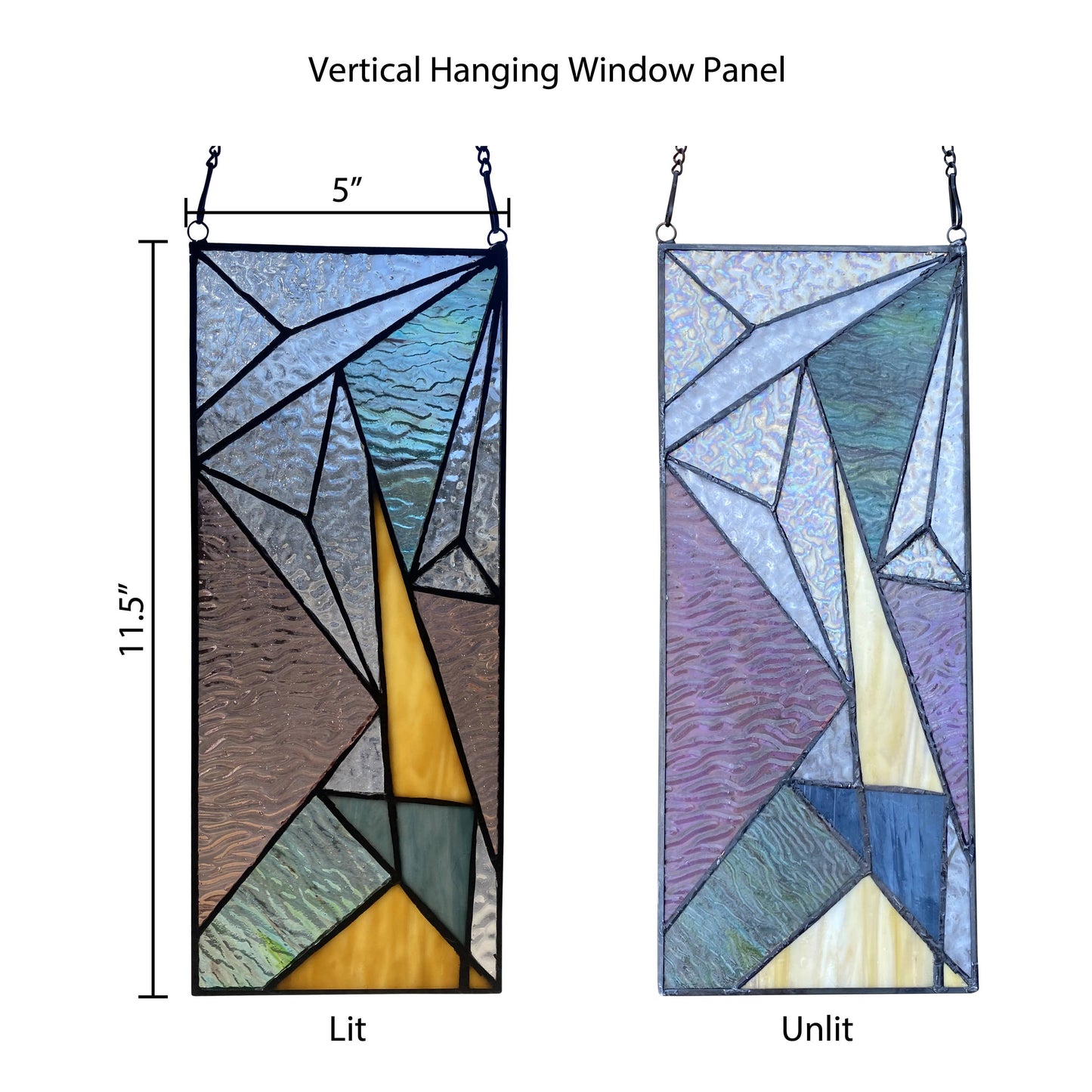 11.5"H Art Deco-Style Triangles Stained Glass Window Panel