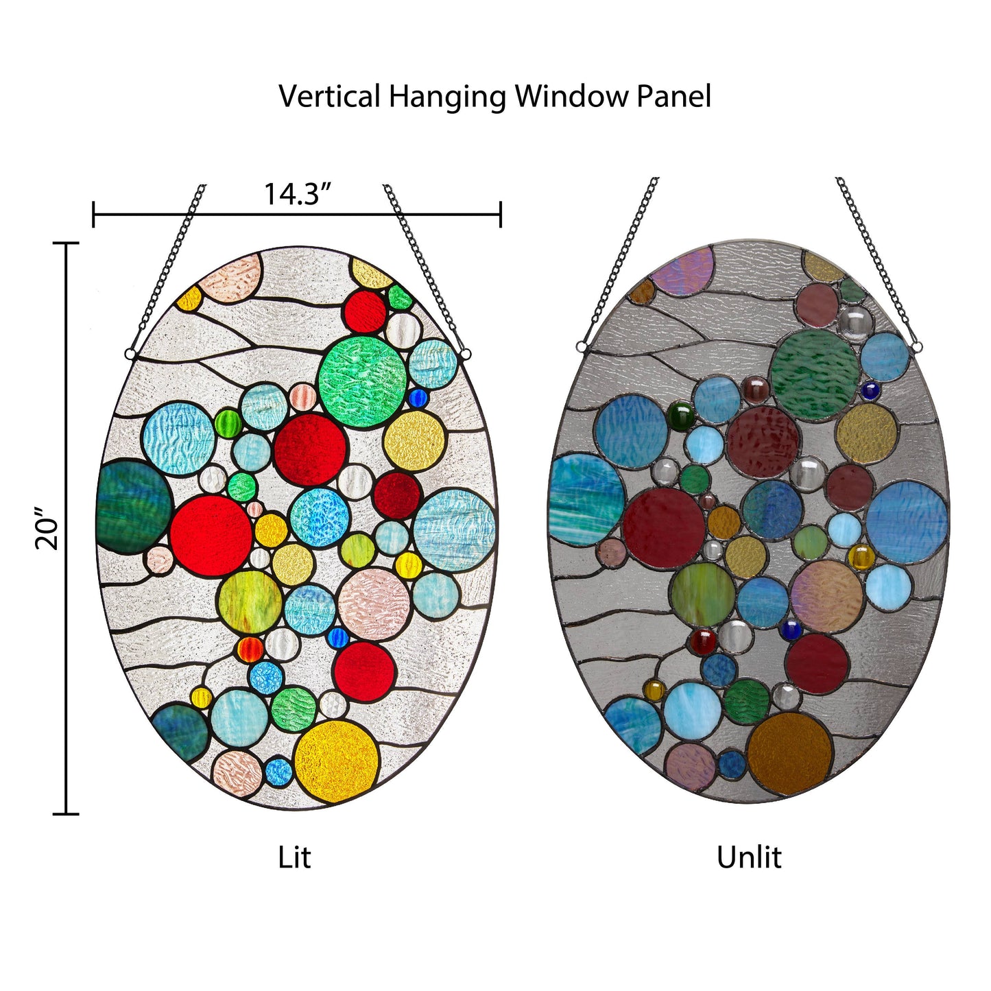 20"H Naomi Multicolored Dots Stained Glass Window Panel