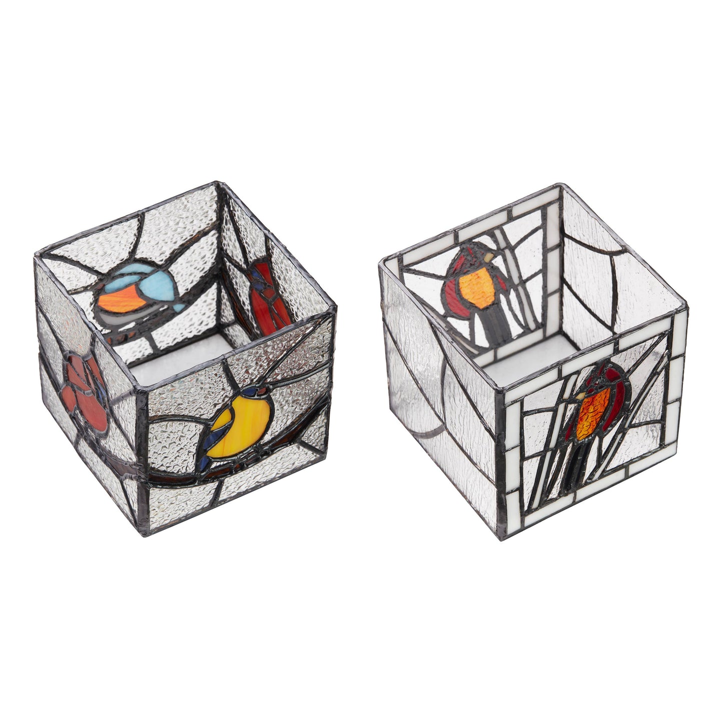 4.75"H Set of 2 Bird Stained Glass Candle Holders