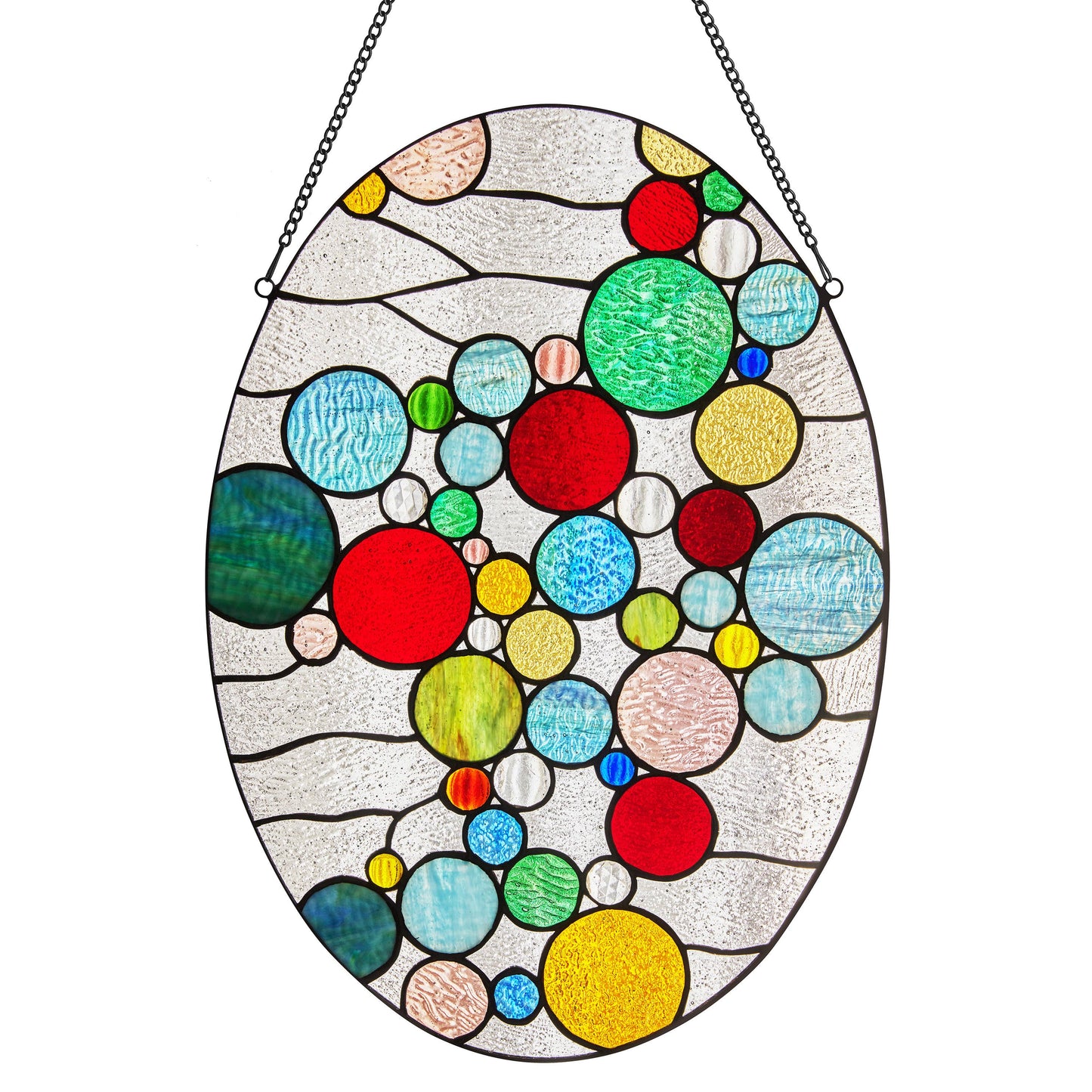 20"H Naomi Multicolored Dots Stained Glass Window Panel