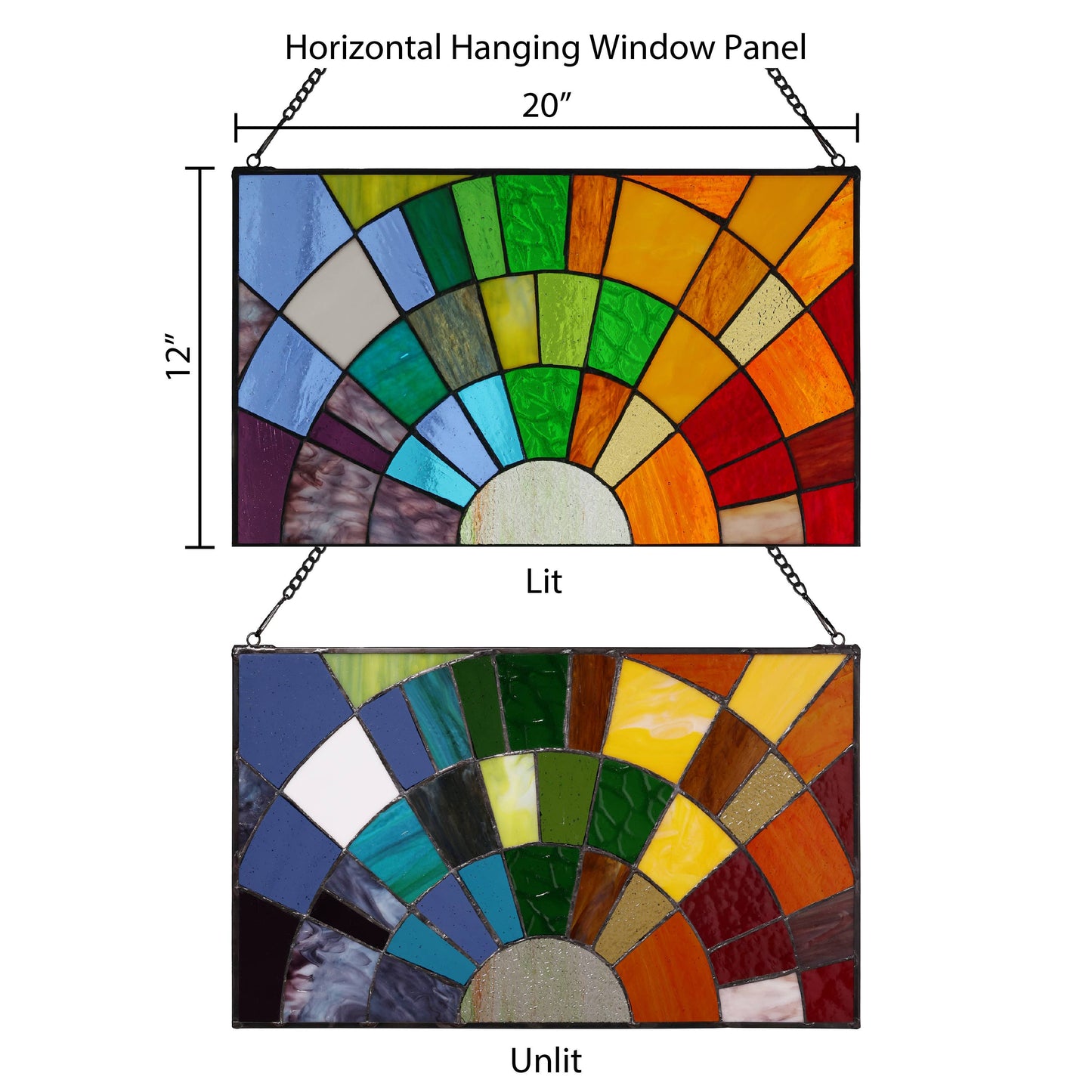 12"H Tiffany-Style Rays of Sunshine Stained Glass Panel