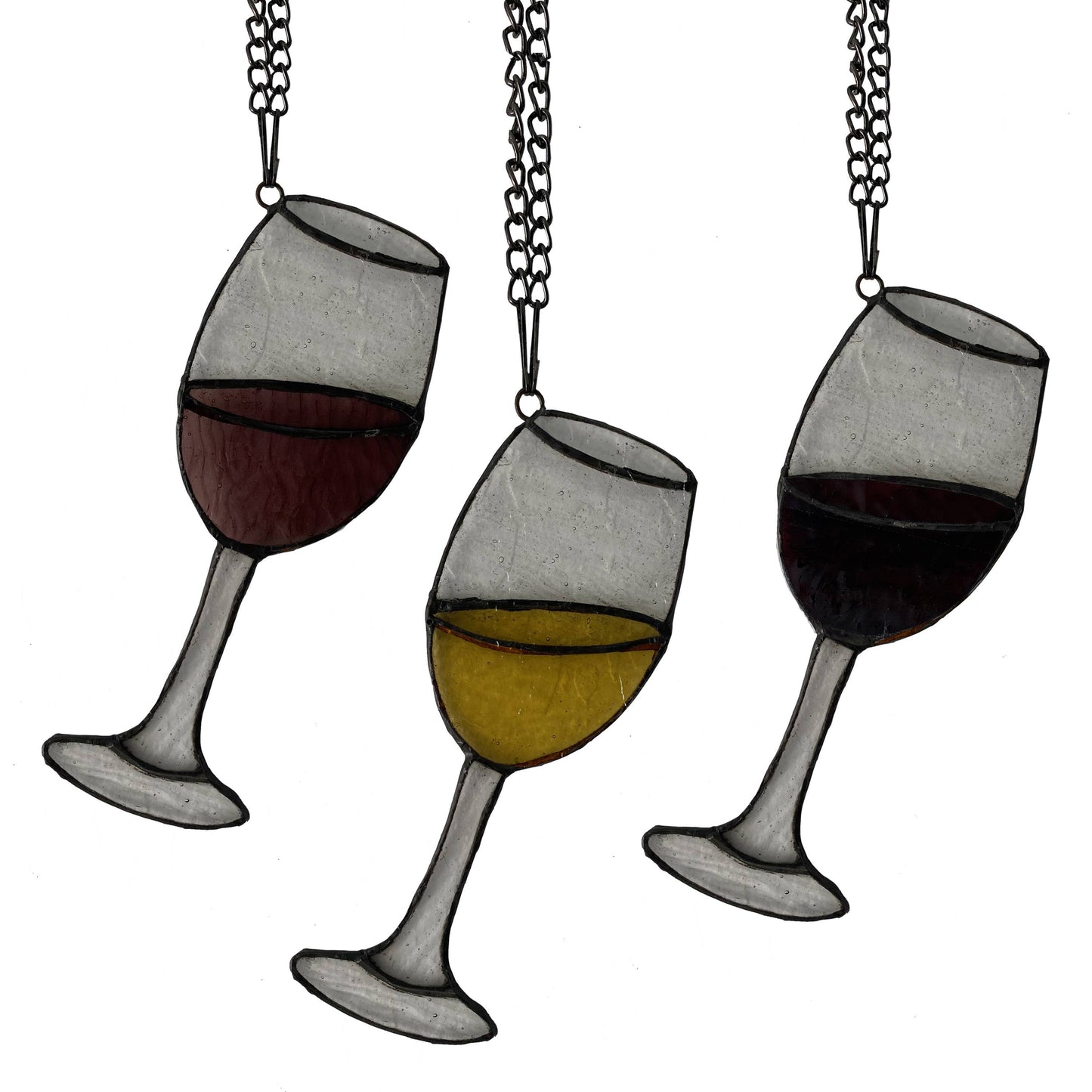 8.75"H Wine Trio Stained Glass Window Panel Set