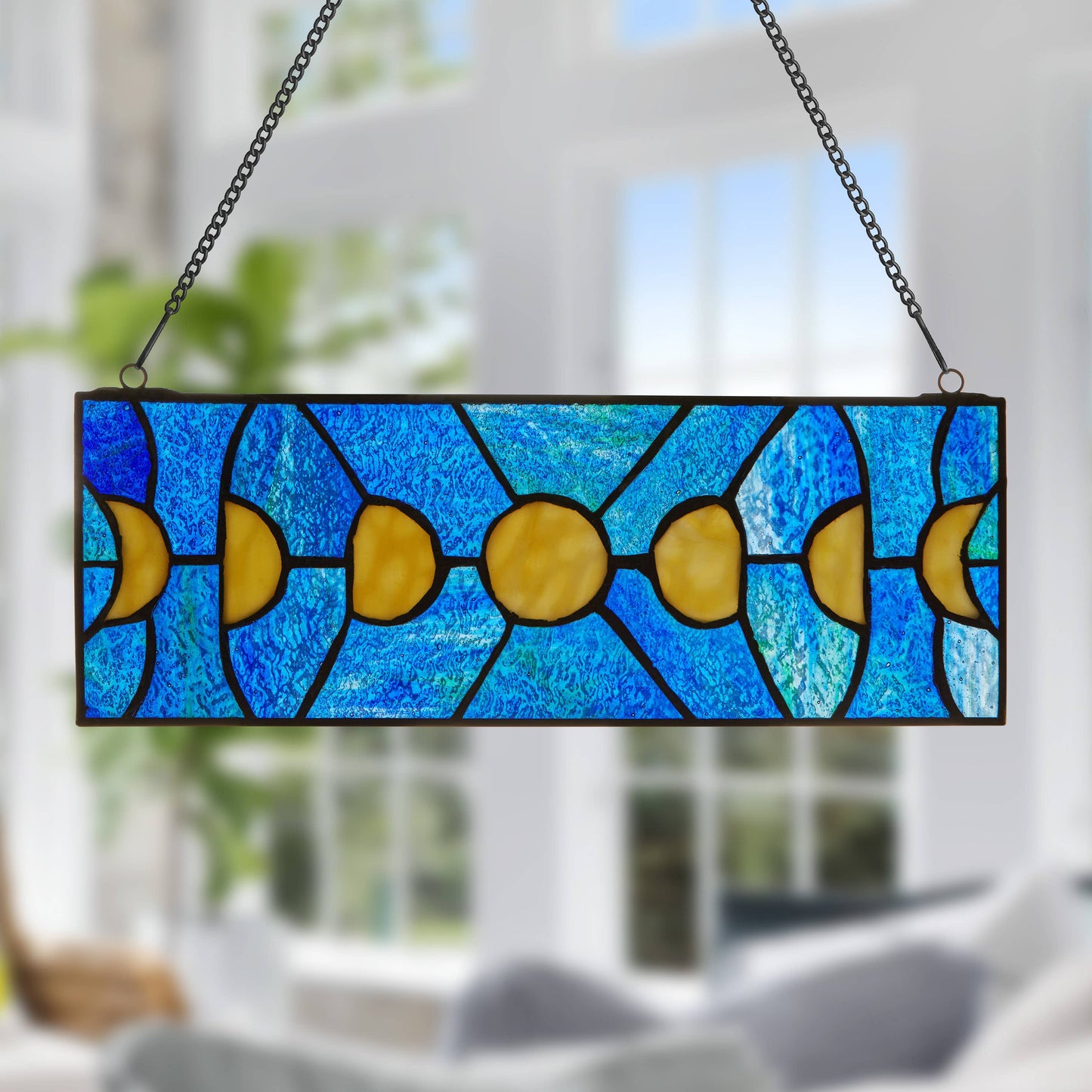 5"H Moon Phases Rectangular Stained Glass Window Panel
