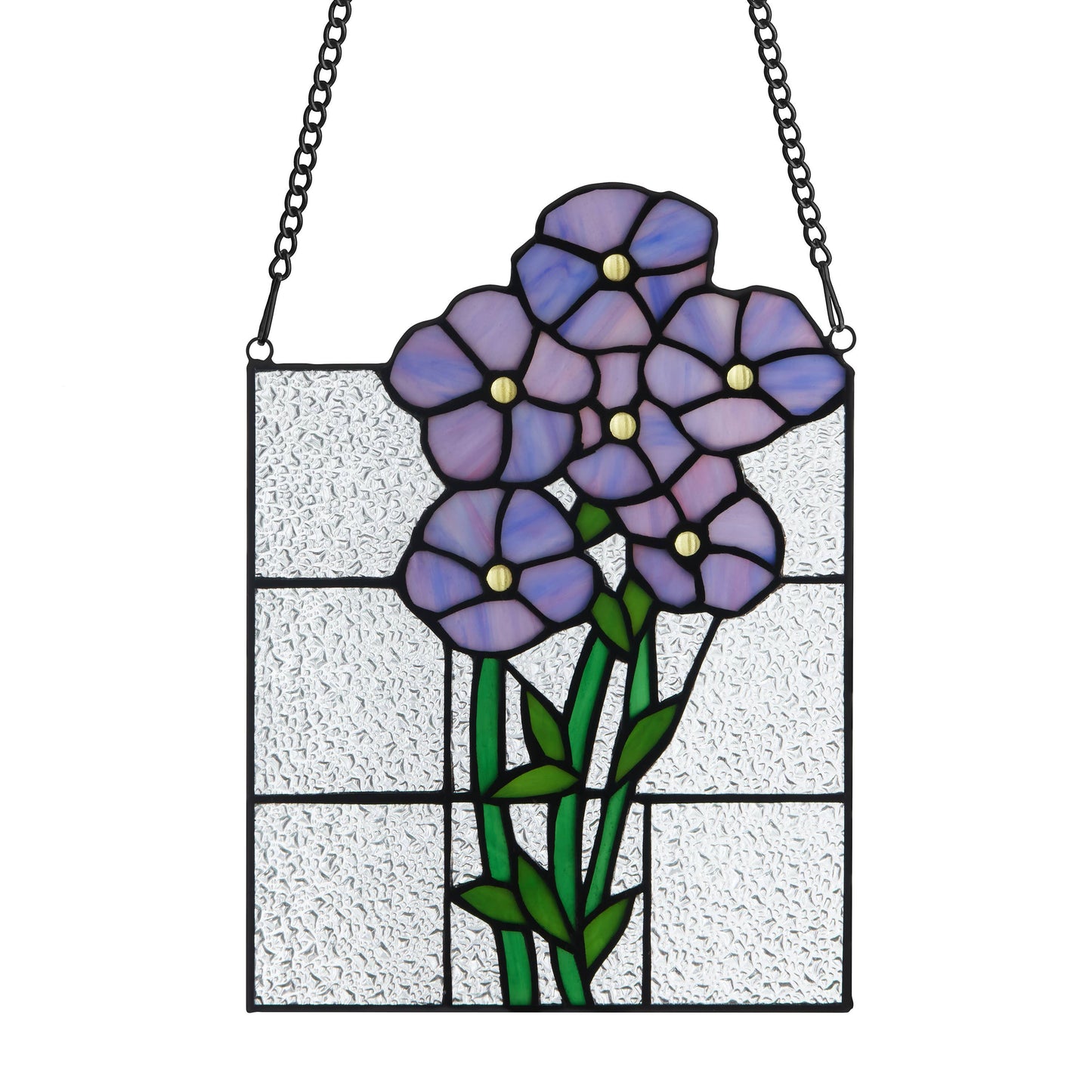 10"H Forget Me Not Purple Flowers Stained Glass Window Panel