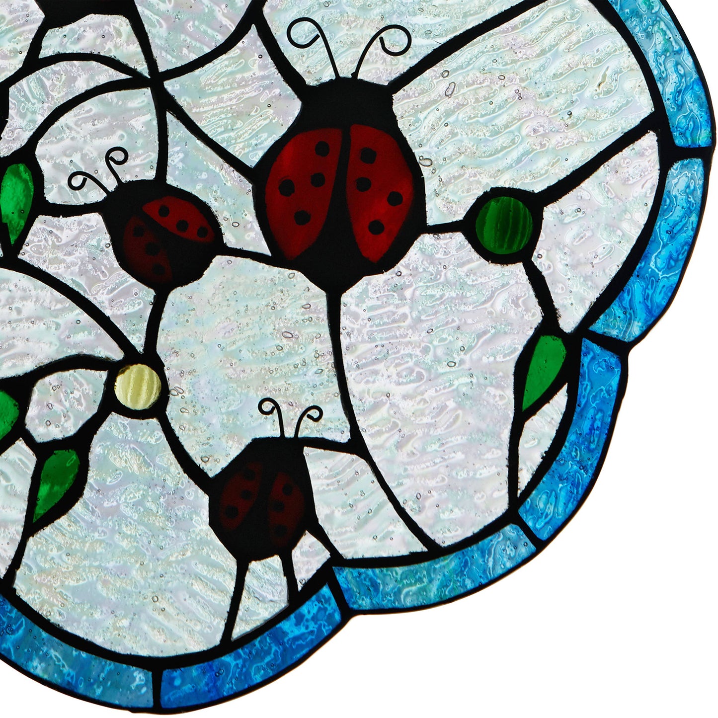 12"H Ladybugs Round Stained Glass Window Panel