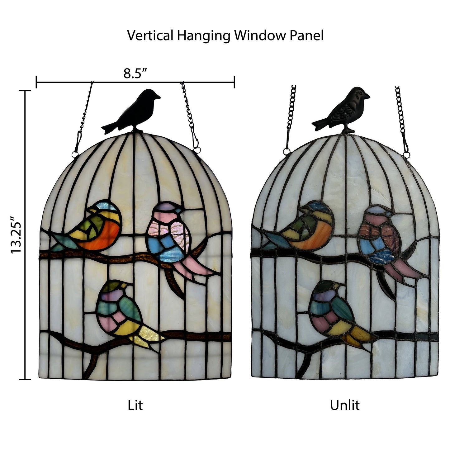 13.25"H Coco Clear Bird Cage Stained Glass Window Panel