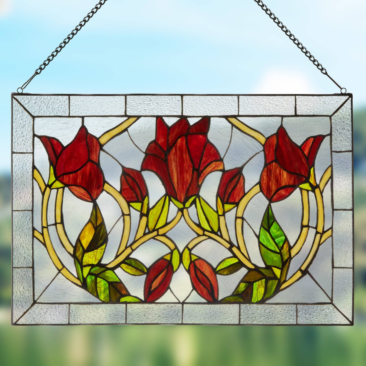 24"W Floral Vine Tiffany-Style Stained Glass Window Panel