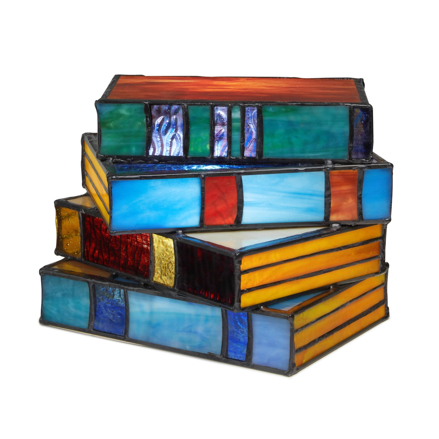 5.75"H Multi-Colored Book Stack Stained Glass Accent Lamp