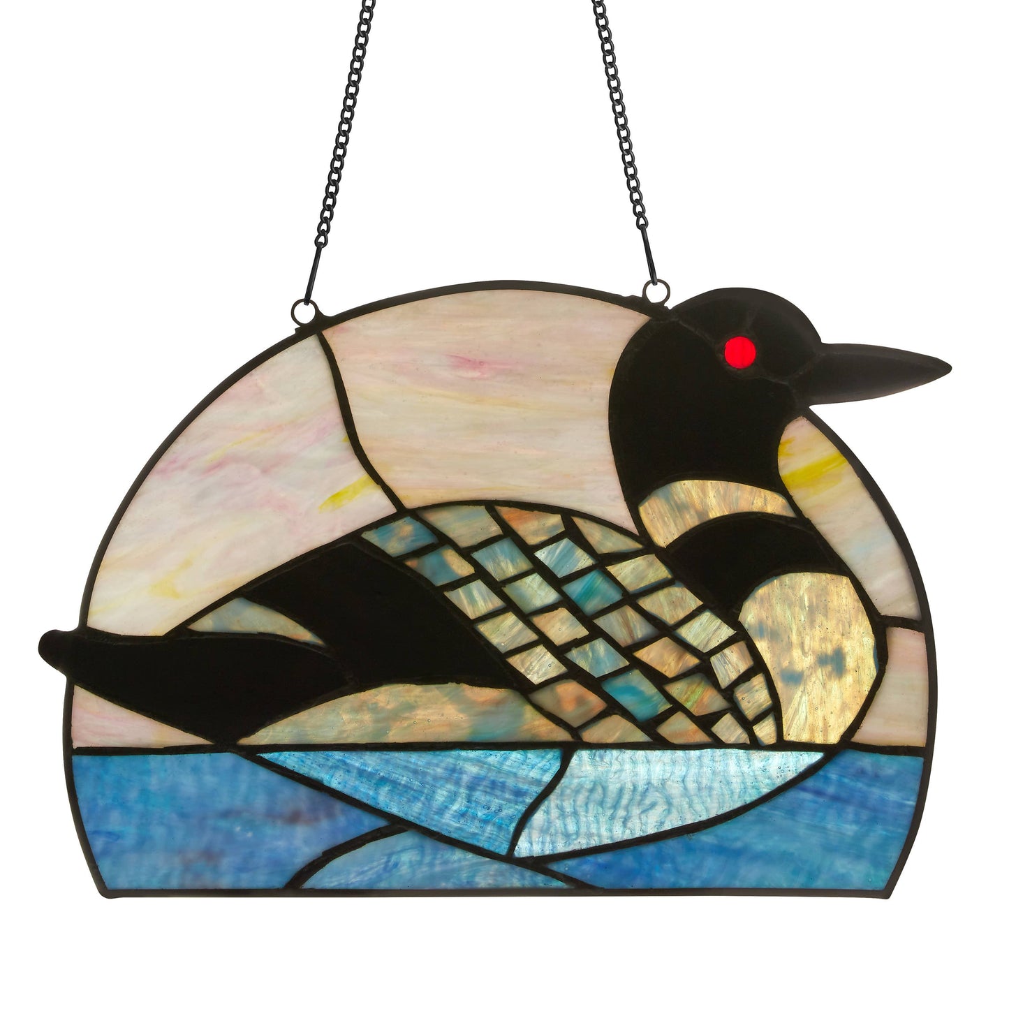 9.5"H Swimming Loon Stained Glass Window Panel