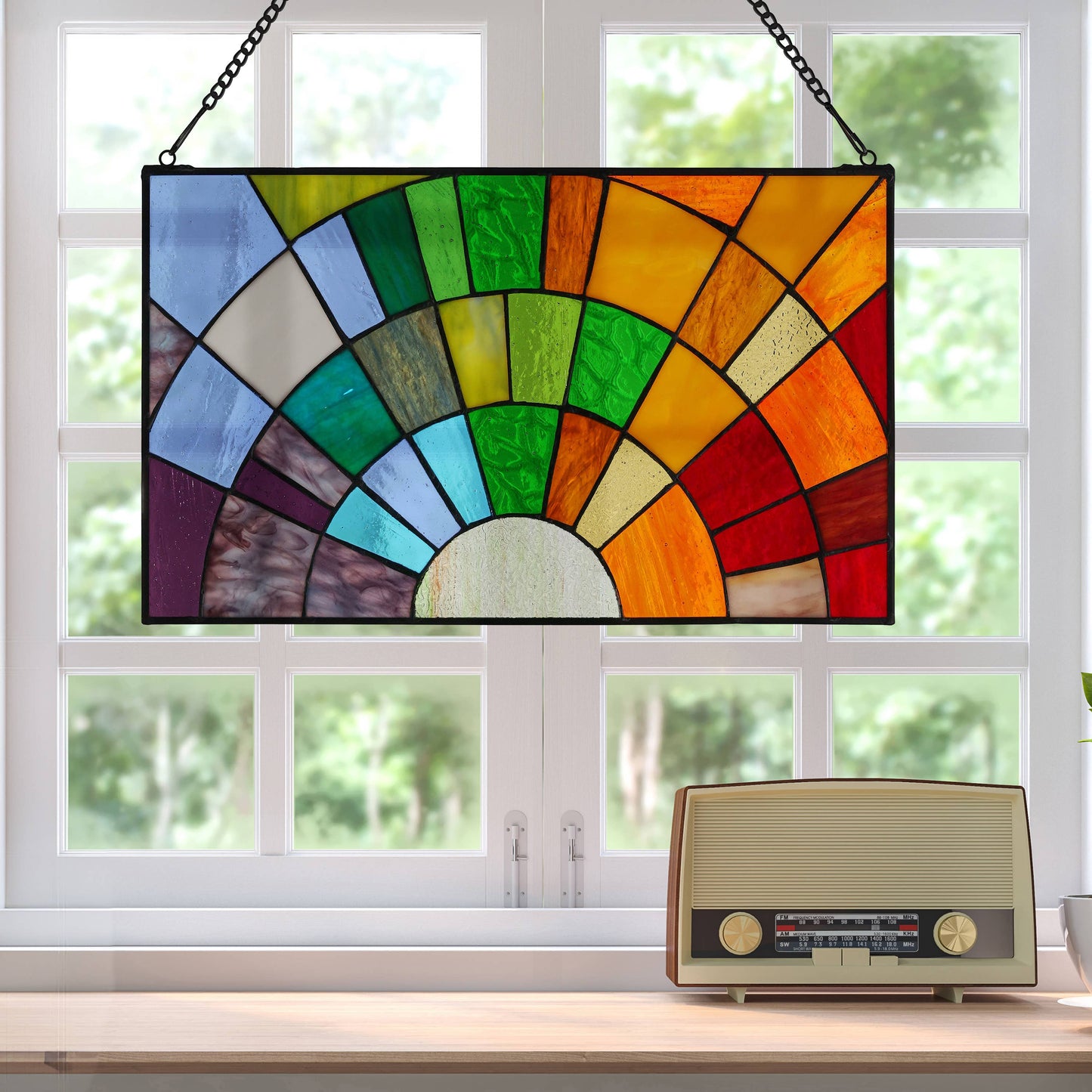 12"H Tiffany-Style Rays of Sunshine Stained Glass Panel