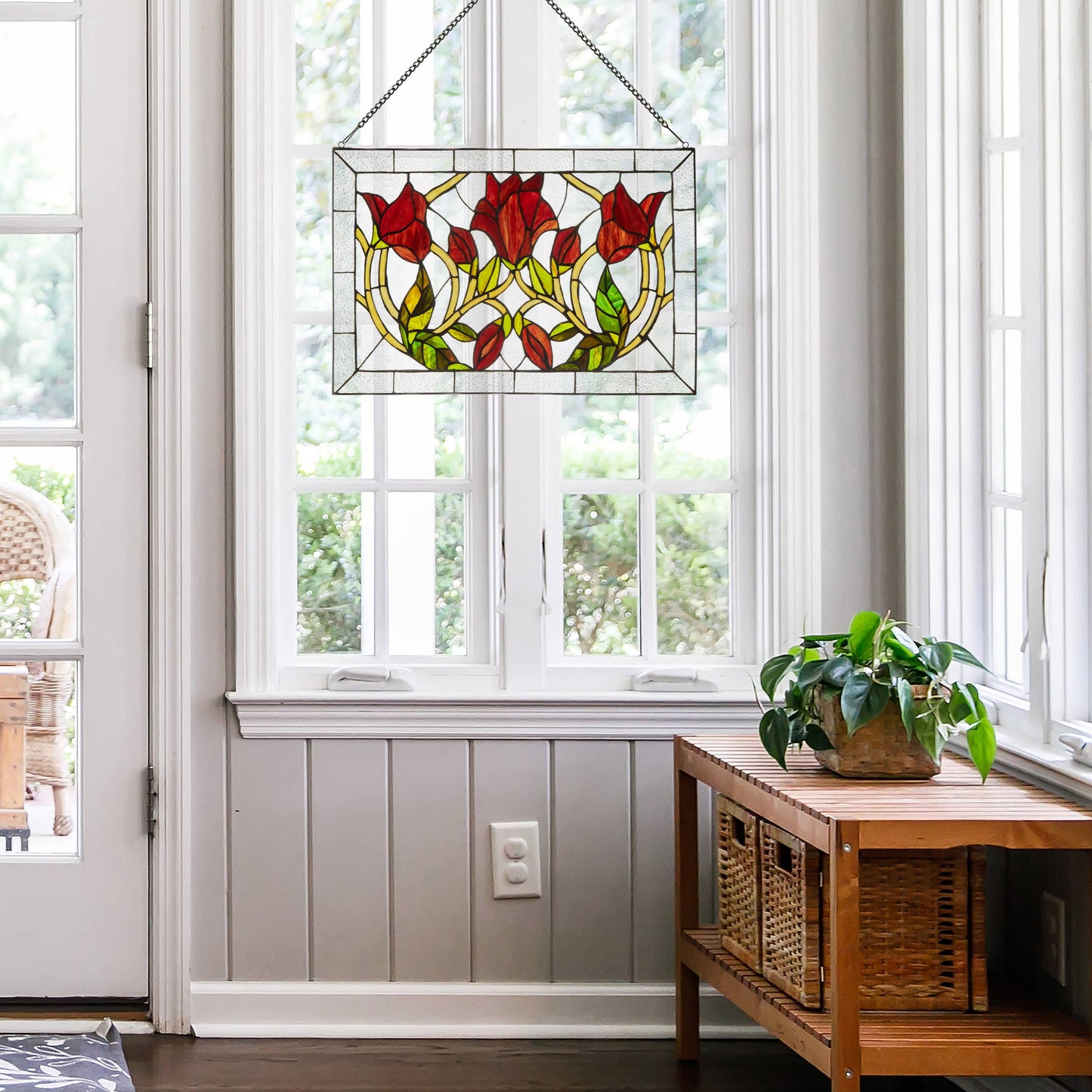 24"W Floral Vine Tiffany-Style Stained Glass Window Panel