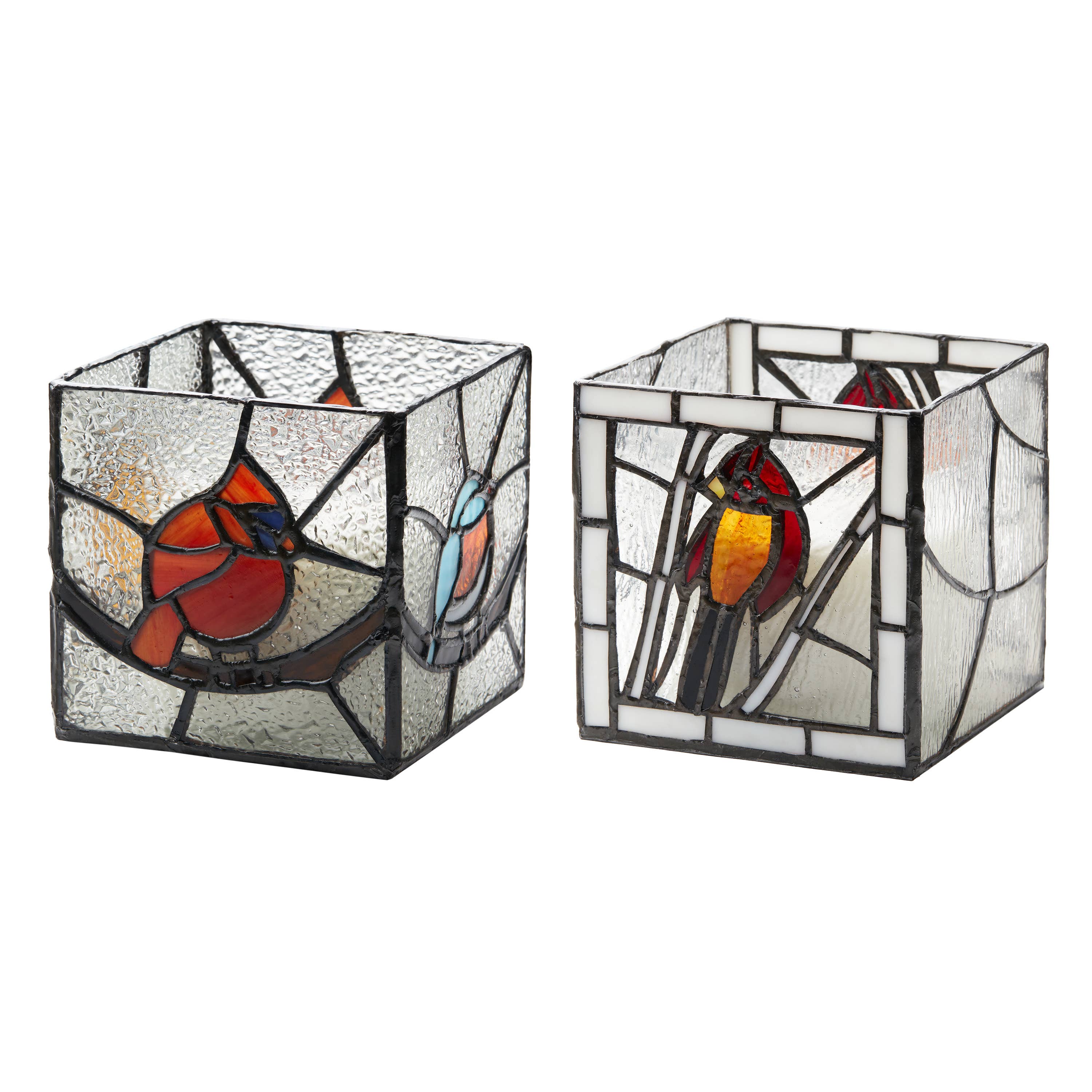 4.75"H Set of 2 Bird Stained Glass Candle Holders