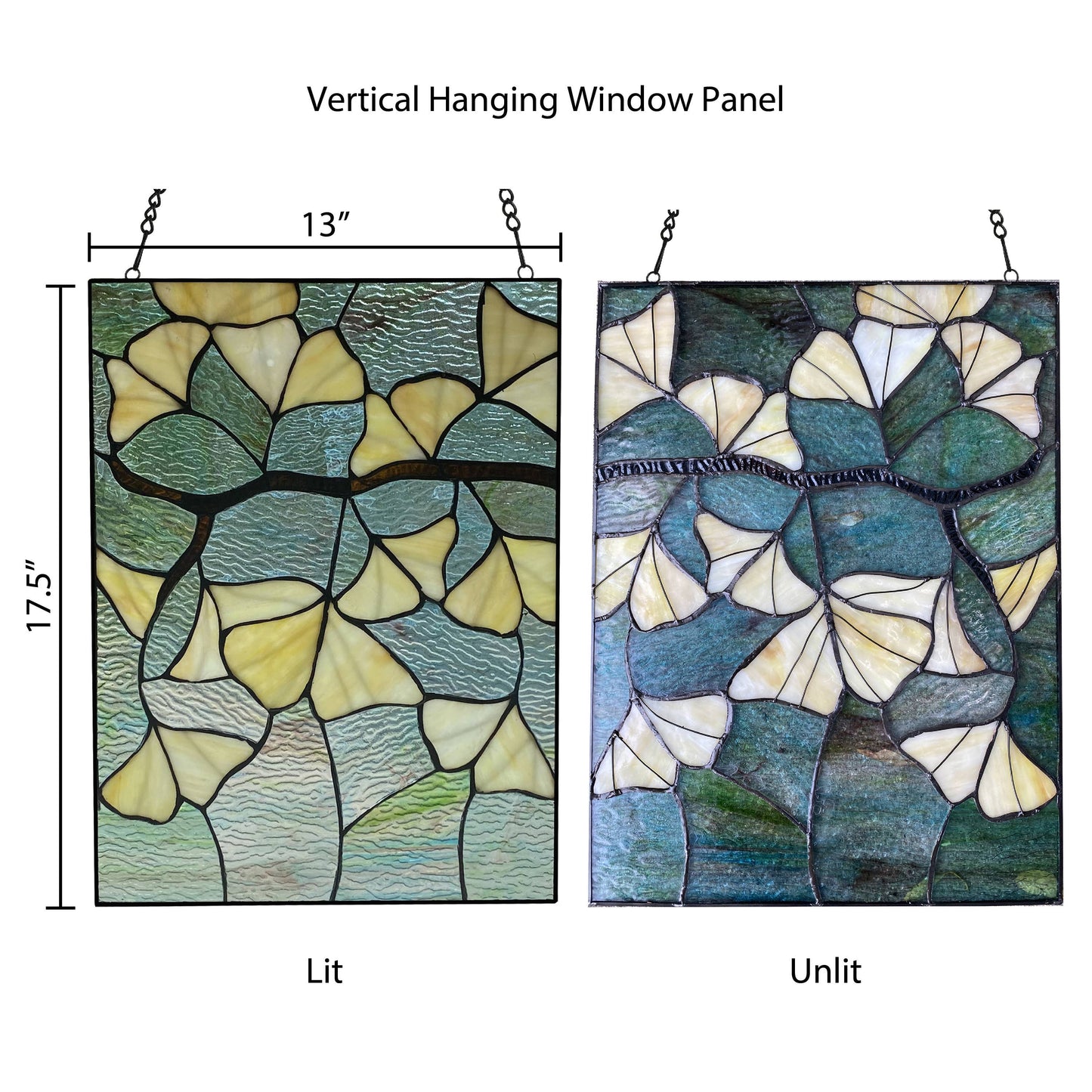 17.5"H Robert Yellow Gingko Leaf Stained Glass Window Panel